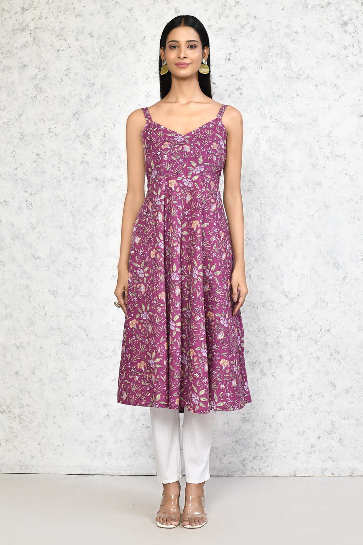 Purple Floral Midi Dress