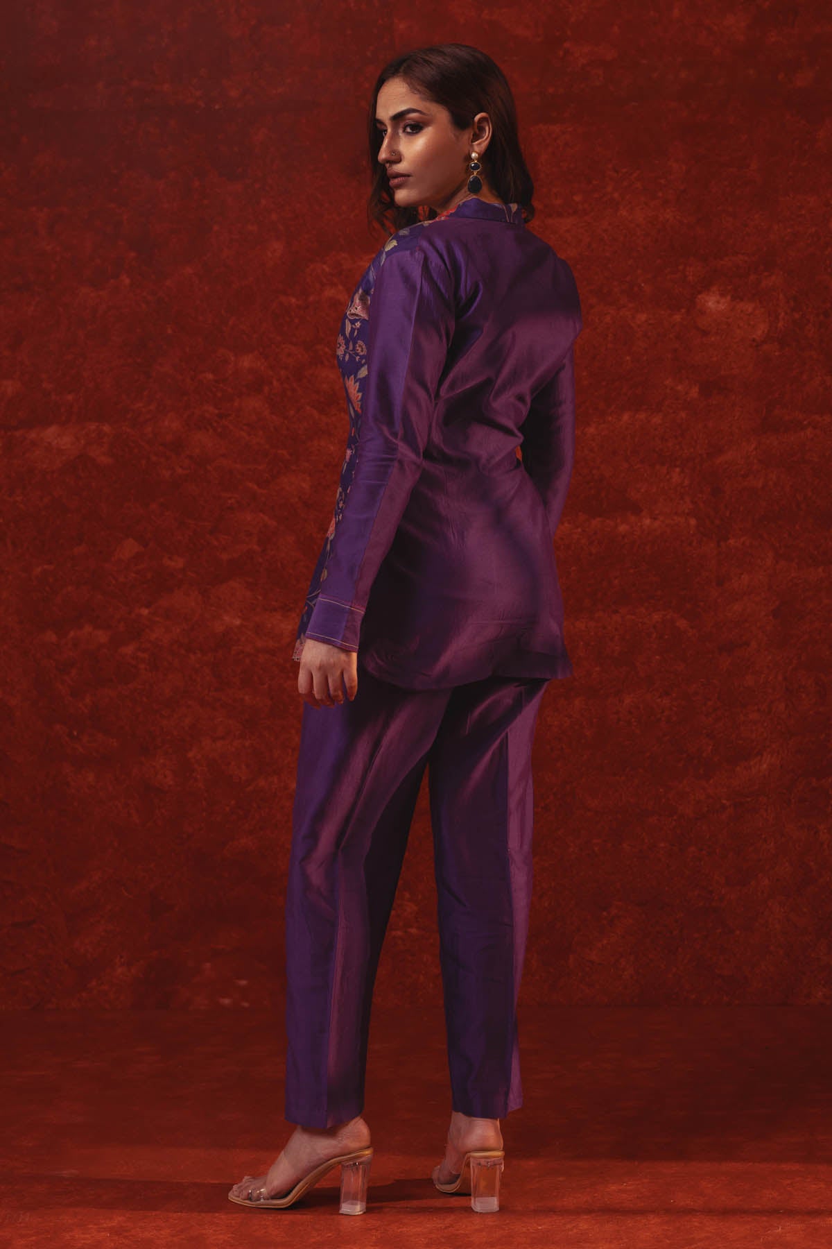 Purple Floral Print Blazer Set