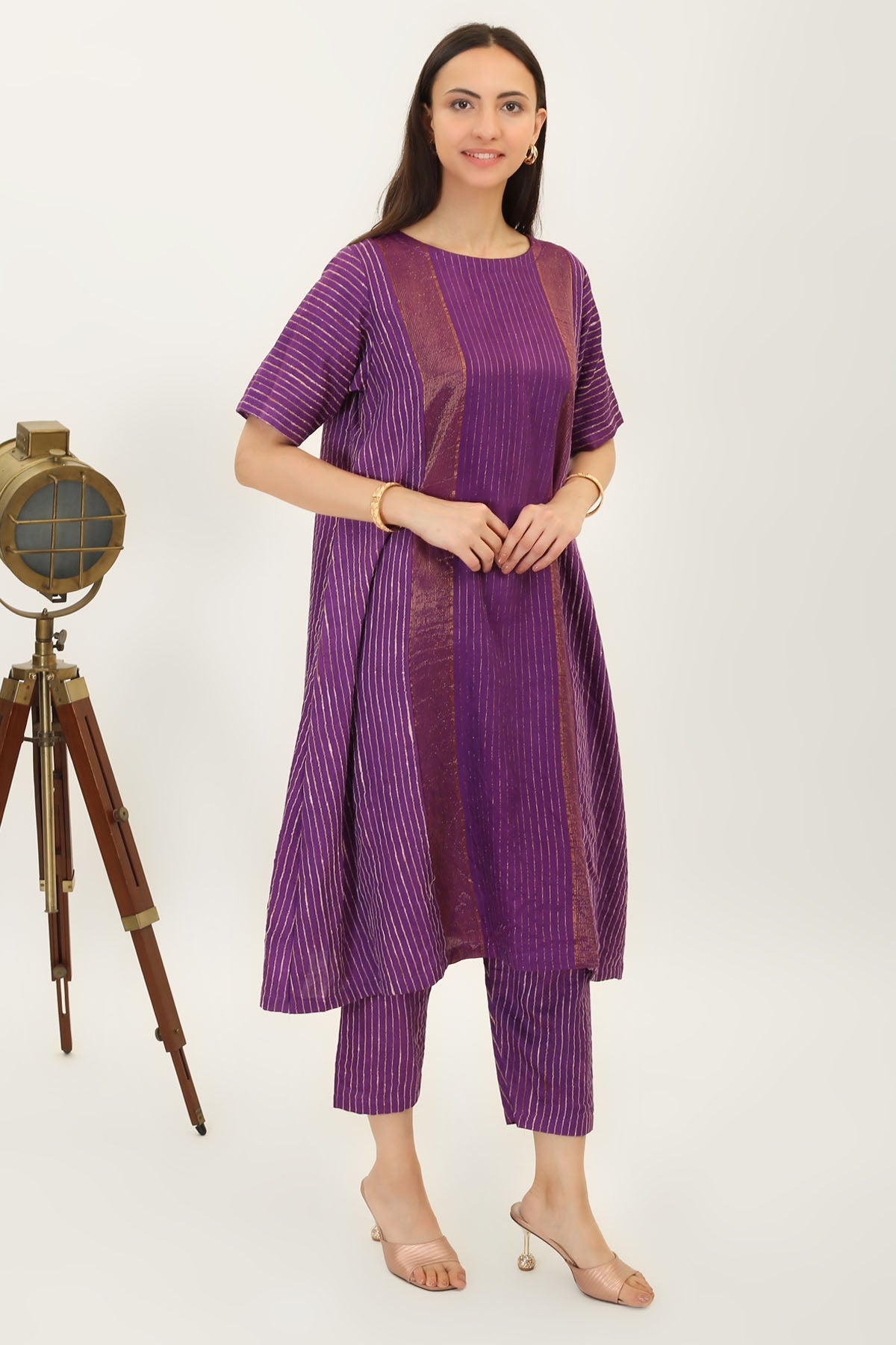 Purple Handwoven Silk Kurta Set