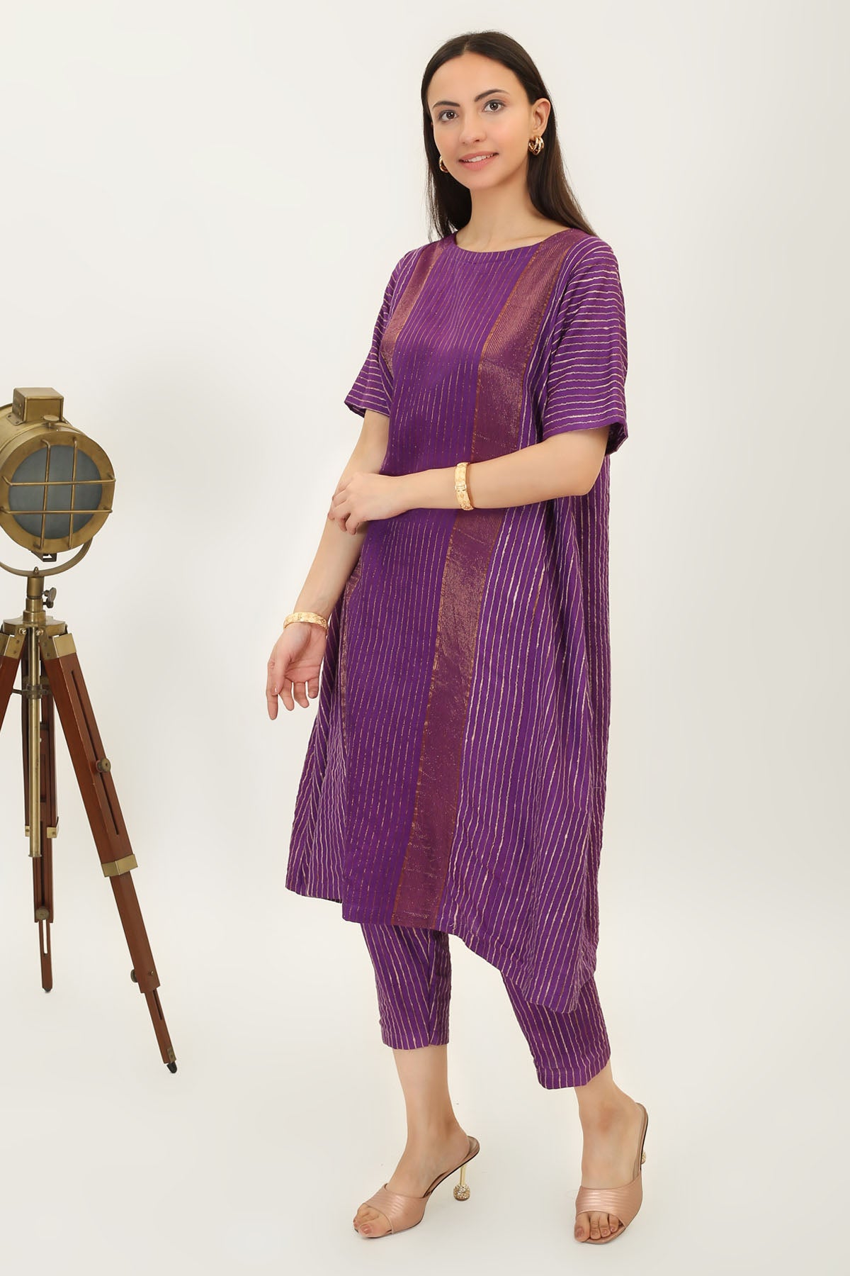 Purple Handwoven Silk Kurta Set