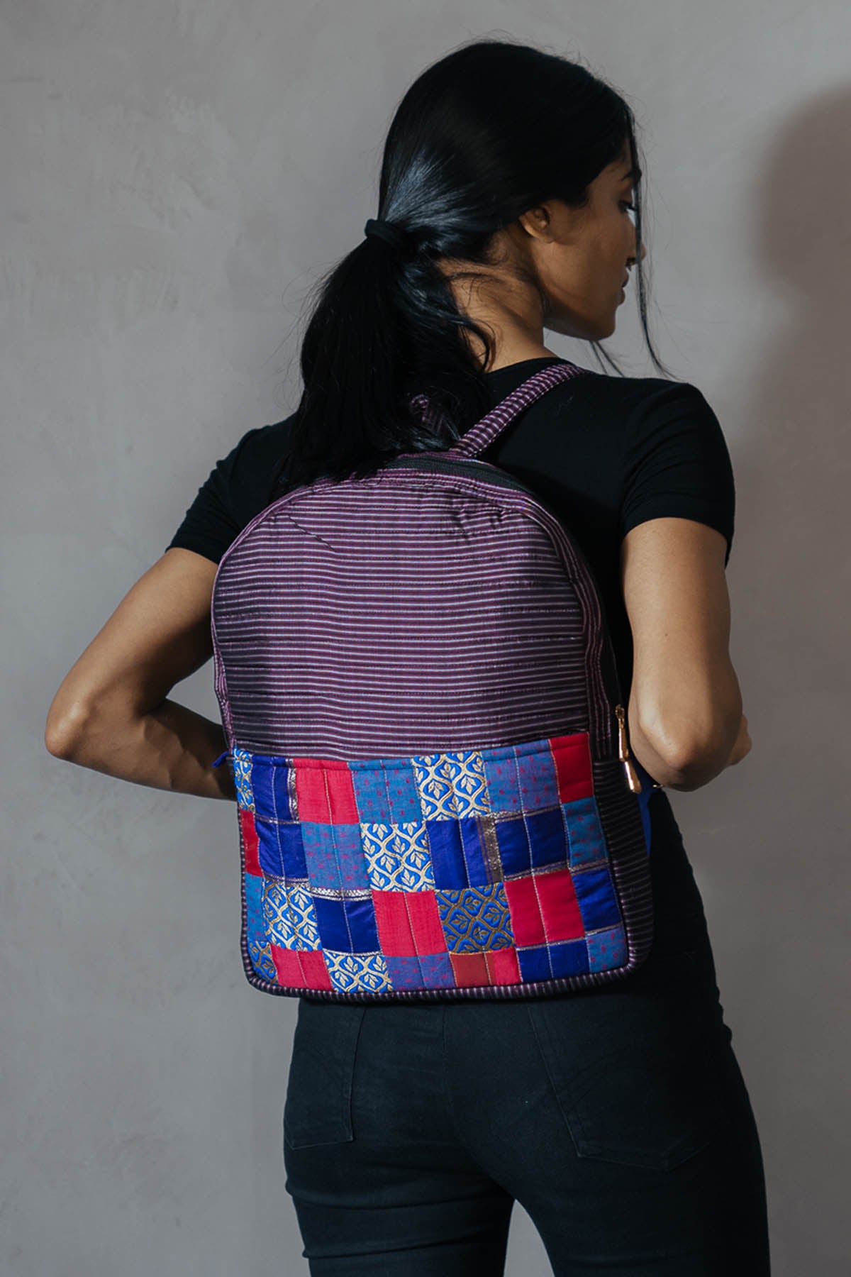 Purple Silk Godhadi Patchwork Bag