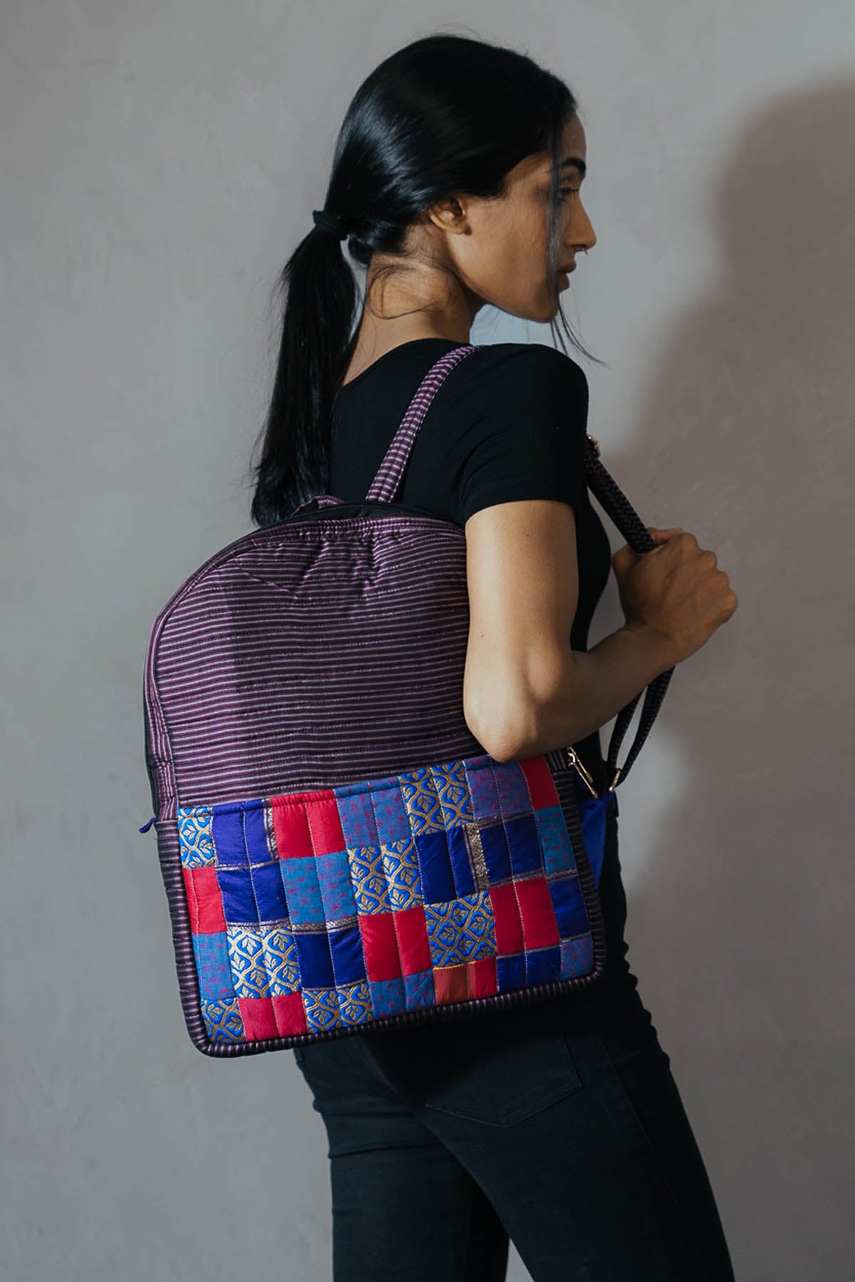 Purple Silk Godhadi Patchwork Bag