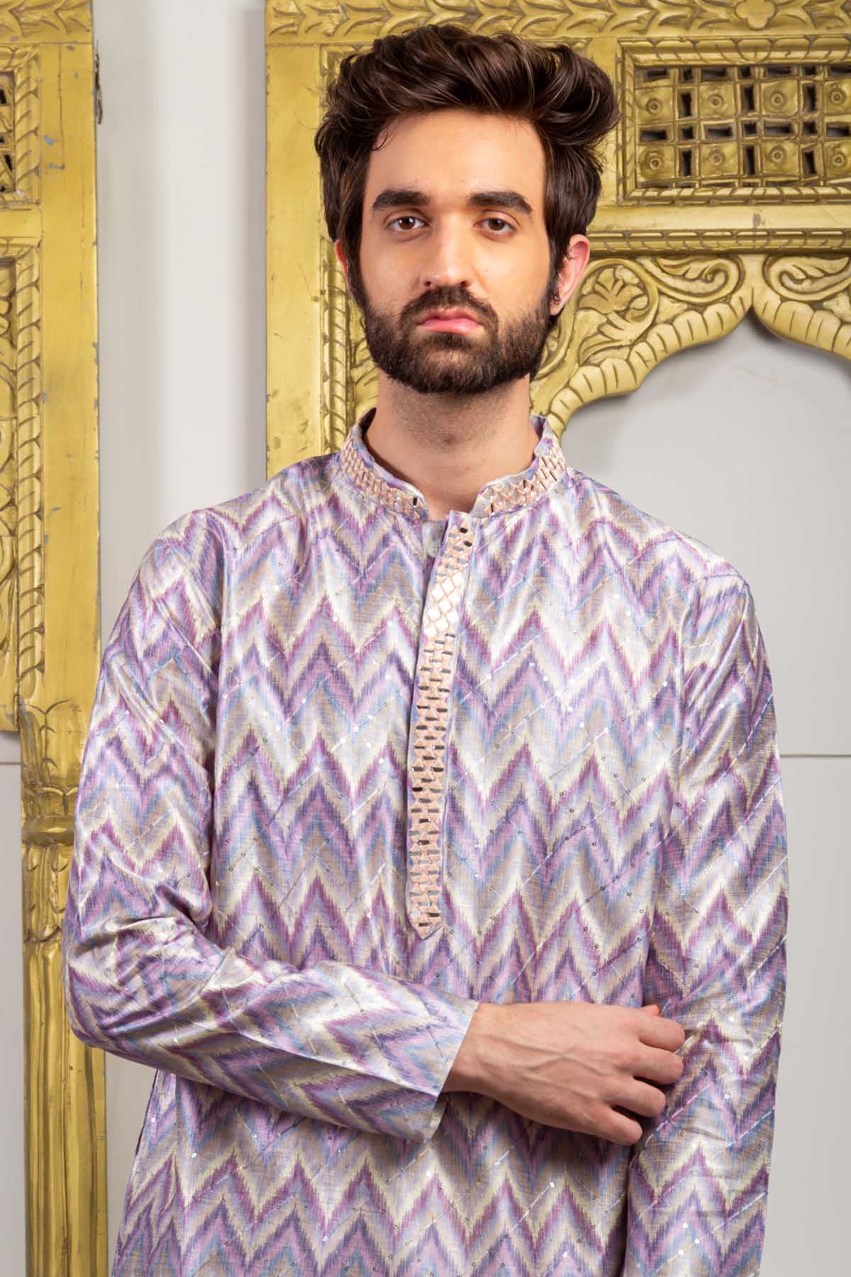 Purple Silk Printed Kurta