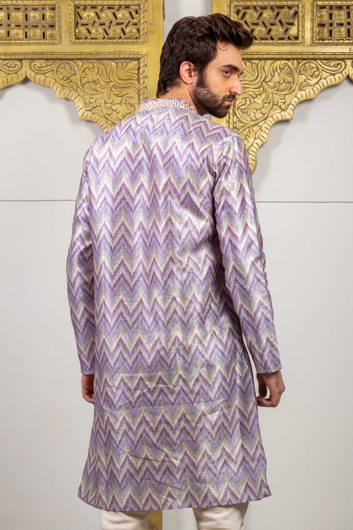 Purple Silk Printed Kurta