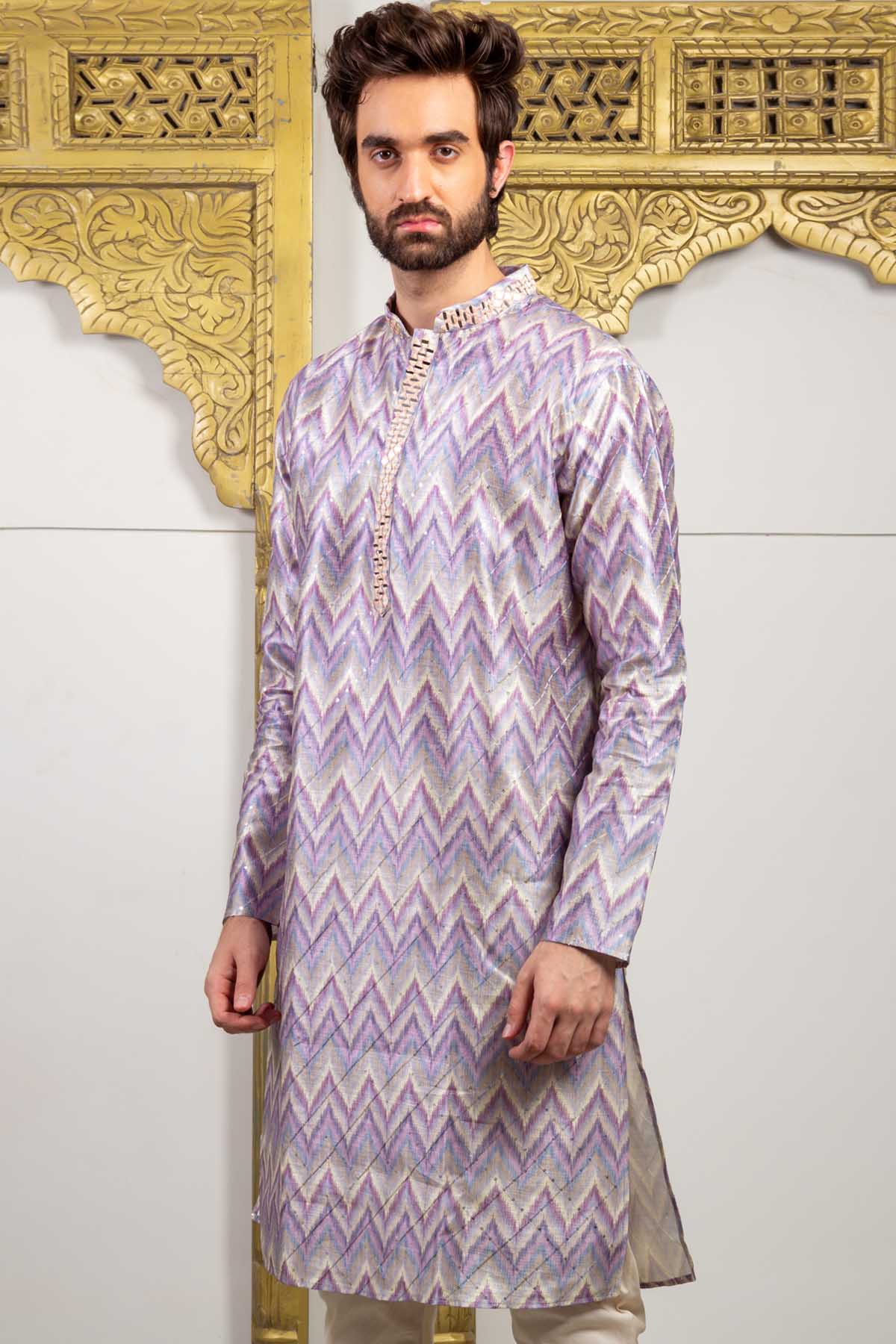 Purple Silk Printed Kurta