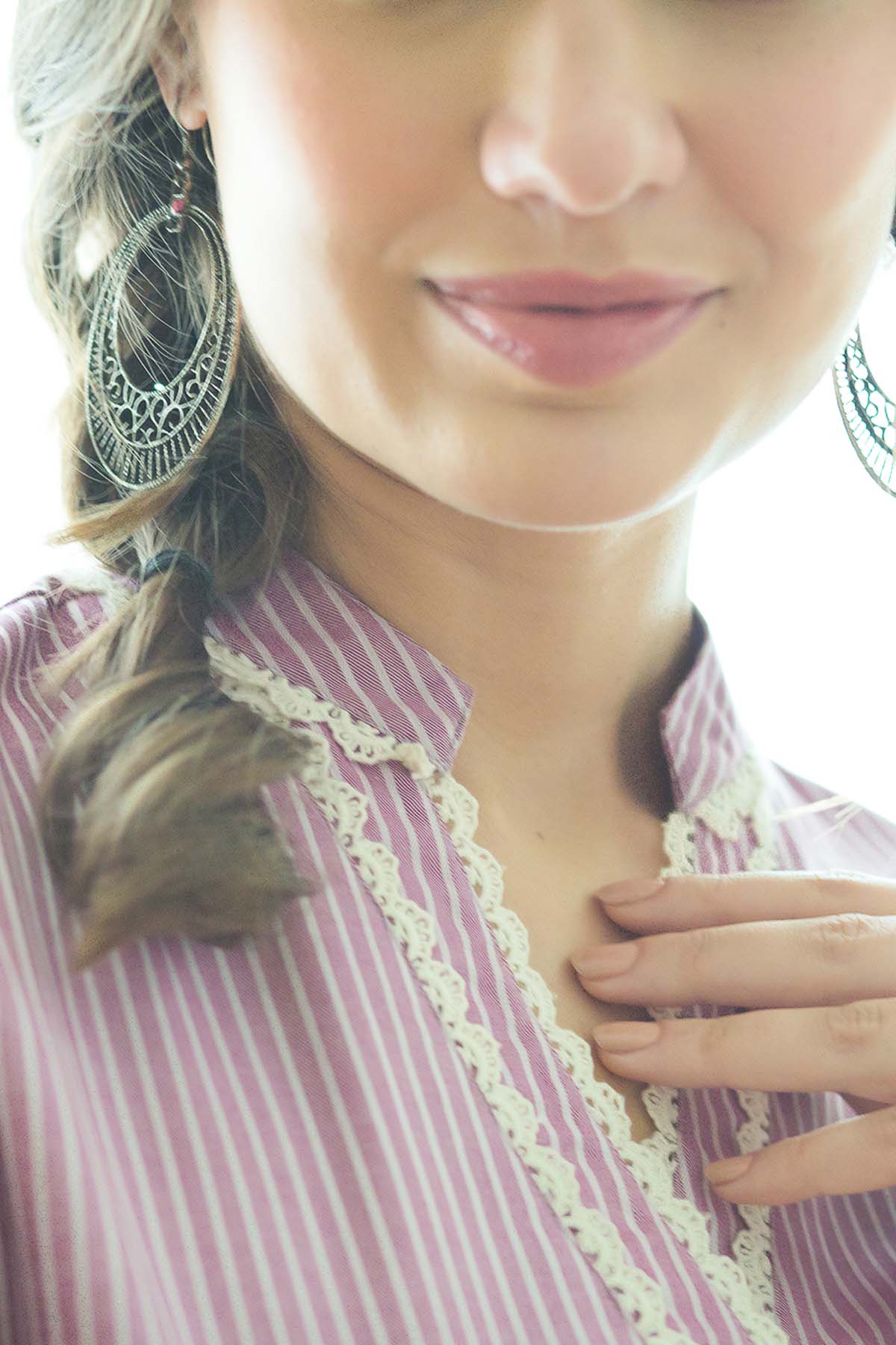 Purple Stripe Cotton Kurta Set