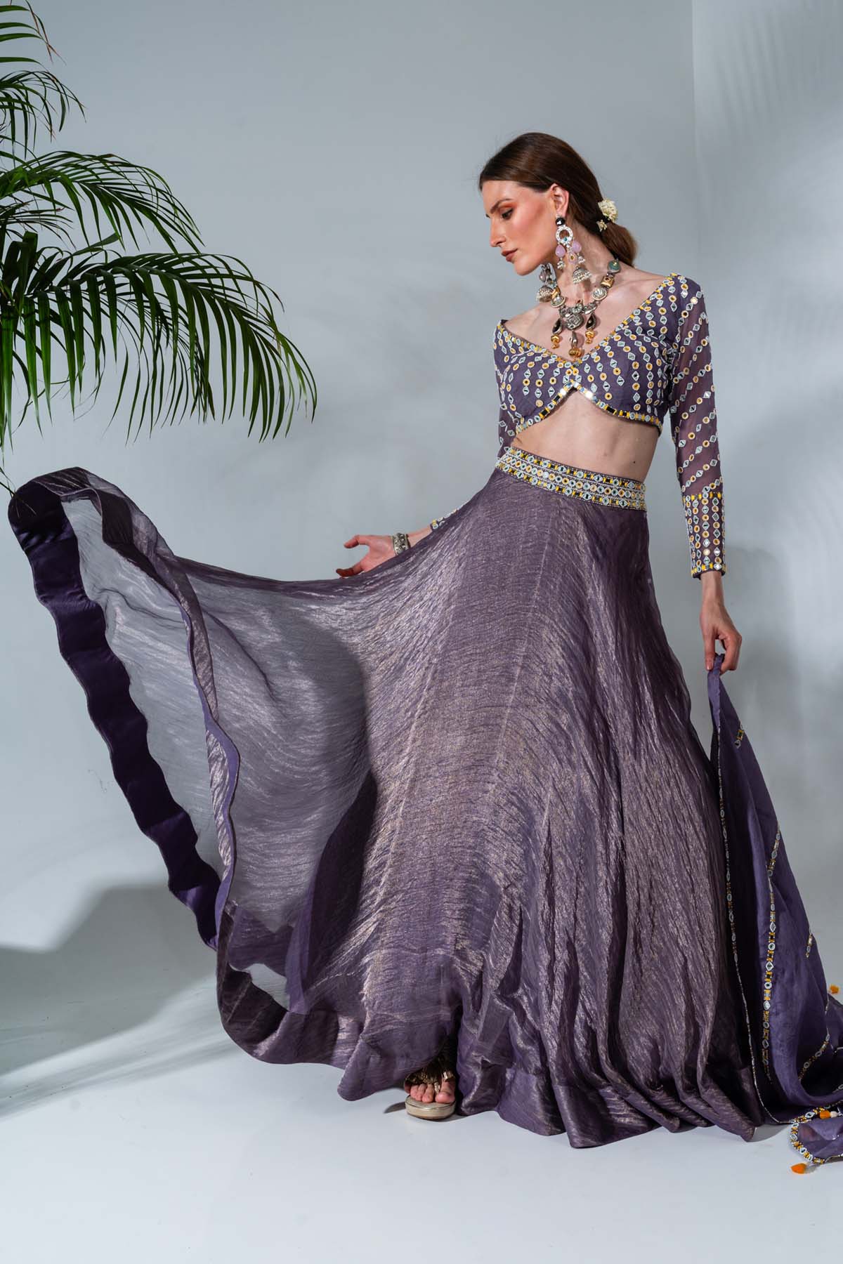 Purple Tissue Silk Lehenga Set