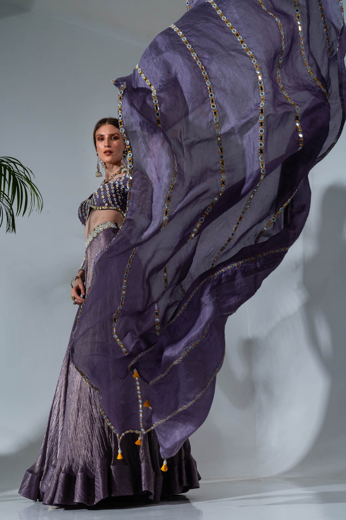 Purple Tissue Silk Lehenga Set