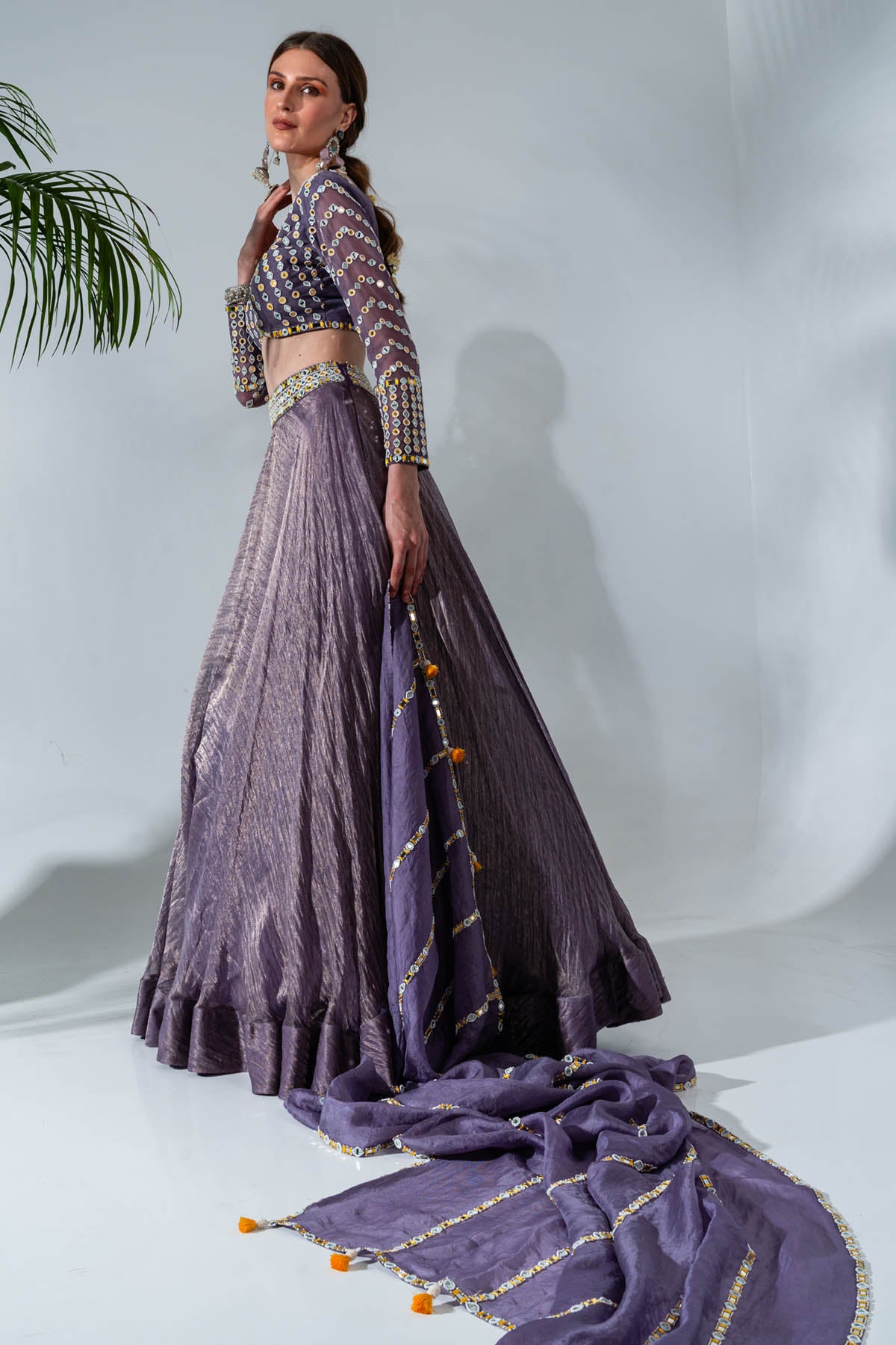 Purple Tissue Silk Lehenga Set