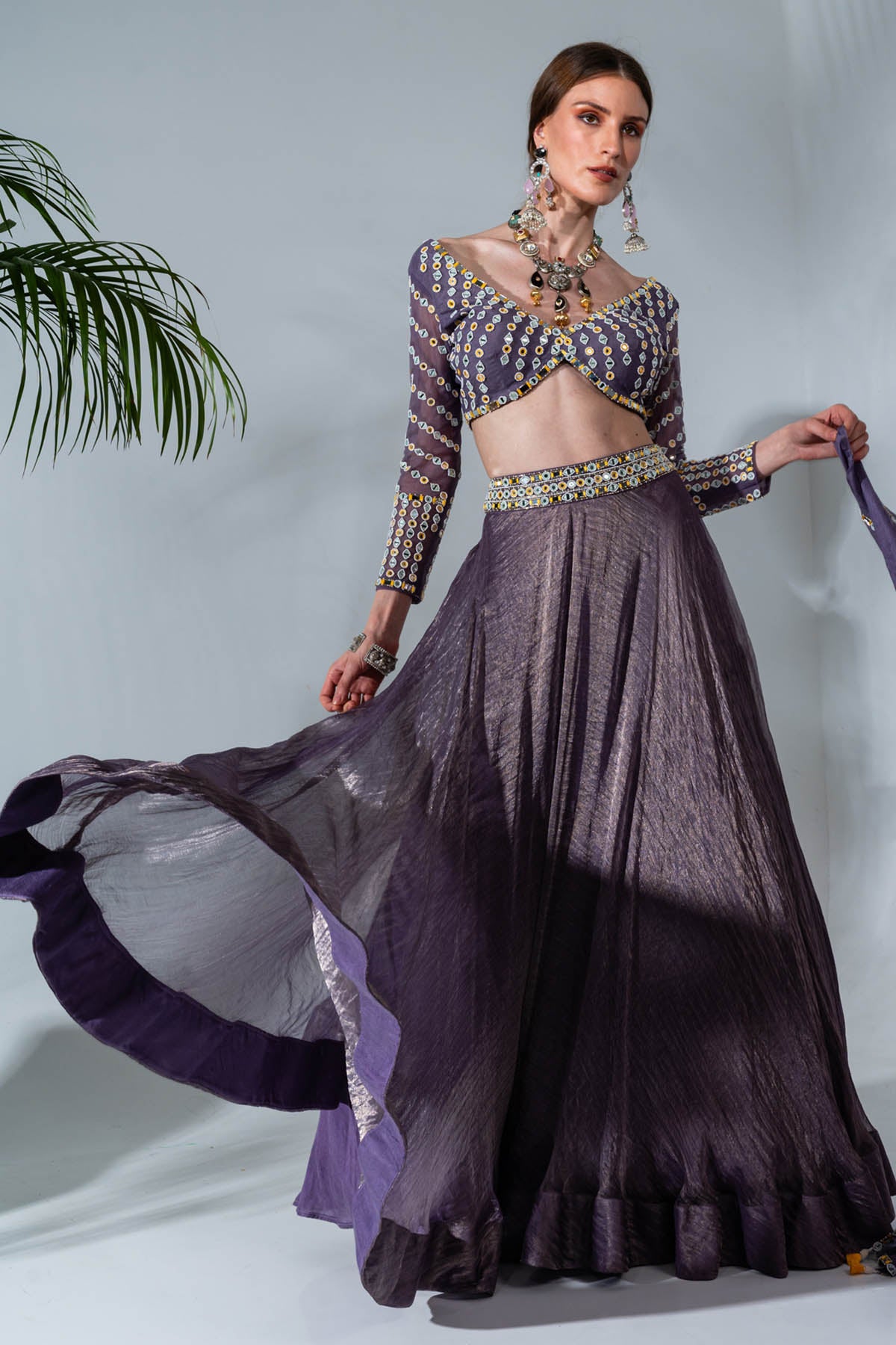 Purple Tissue Silk Lehenga Set