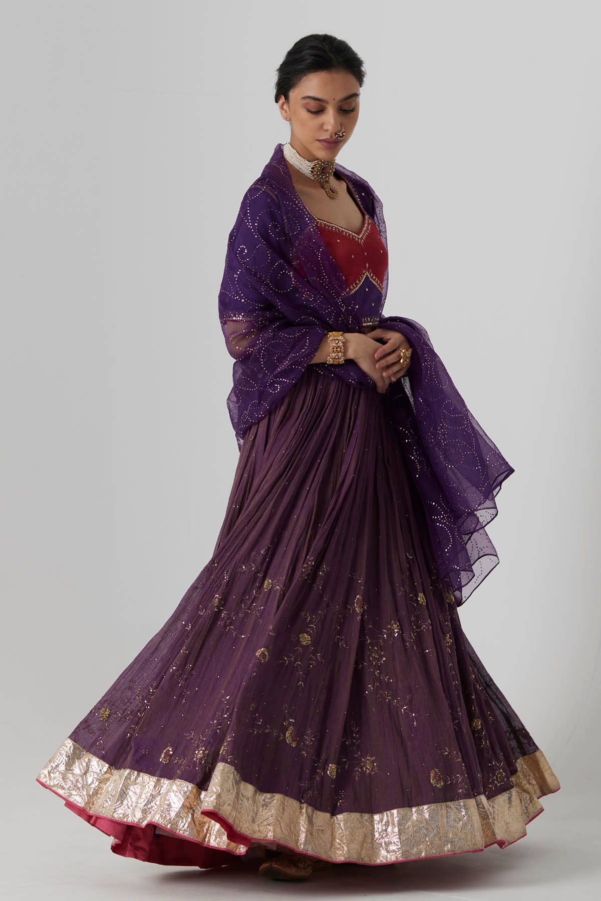 Purple Zardosi Embroidered Lehenga Set