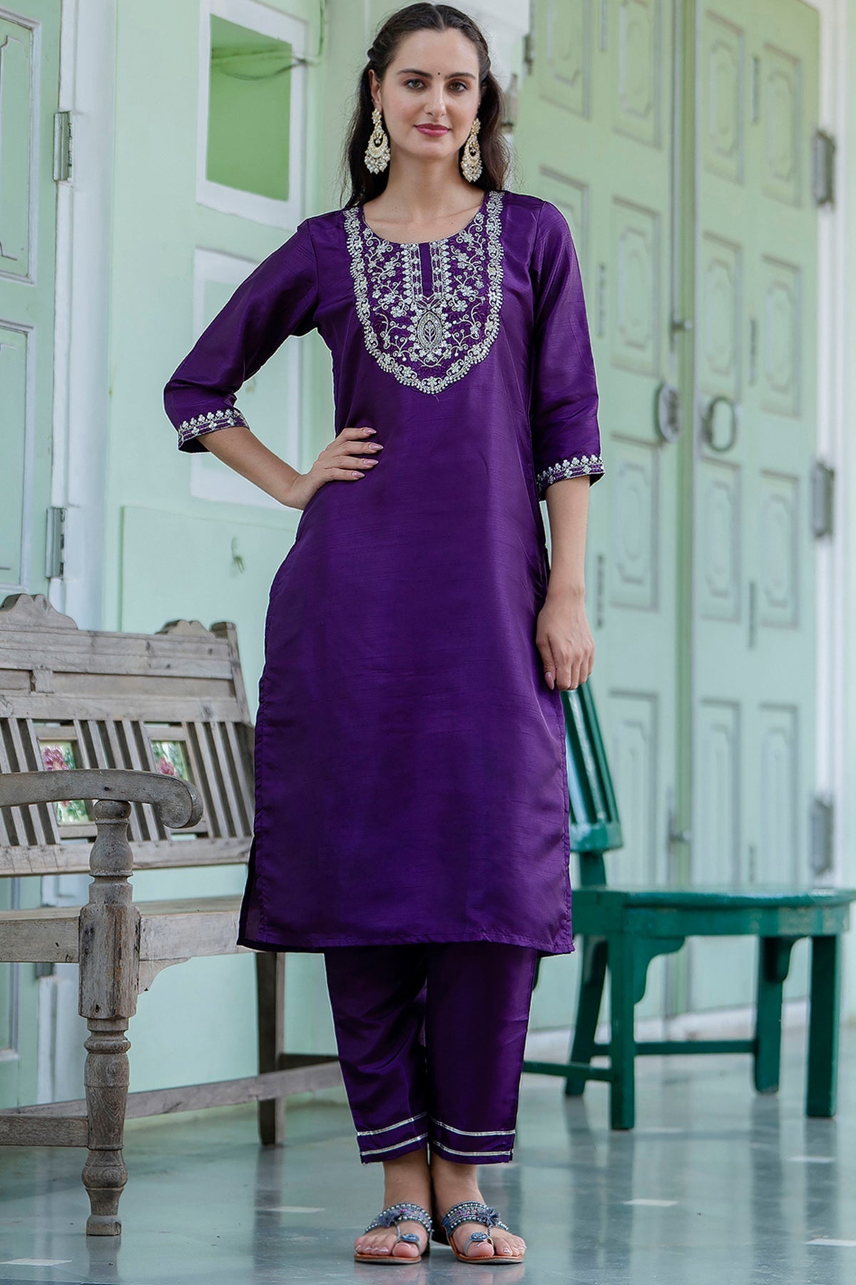 Buy Purple 3/4th Sleeves Kurta Set for women by Aastha Fashion online available at scrollnshops