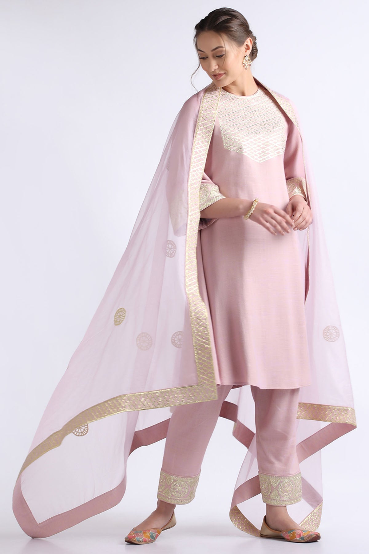 Purple A-Line Gota Kurta Set