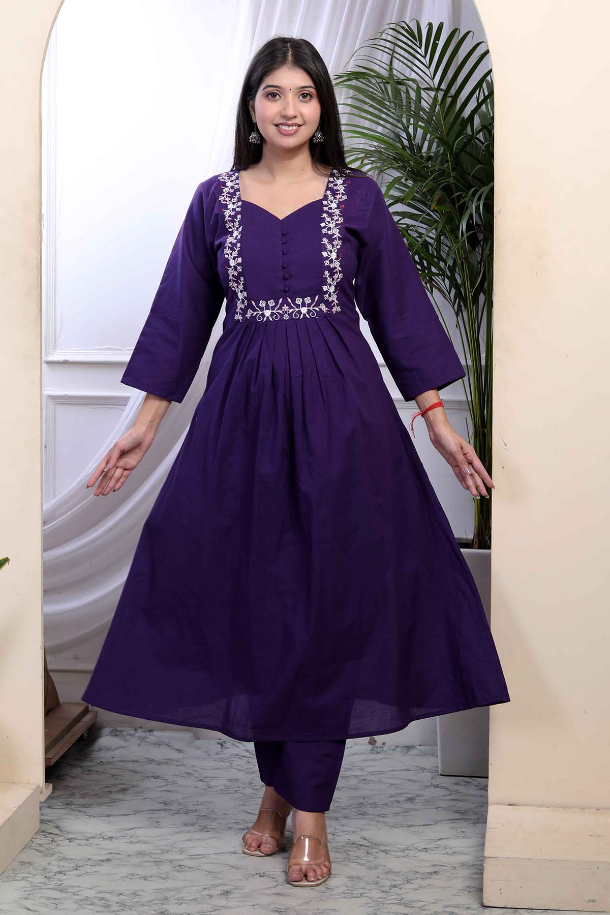 Buy Purple A-Line Kurta & Palazzo by Miravan for women online at ScrollnShops