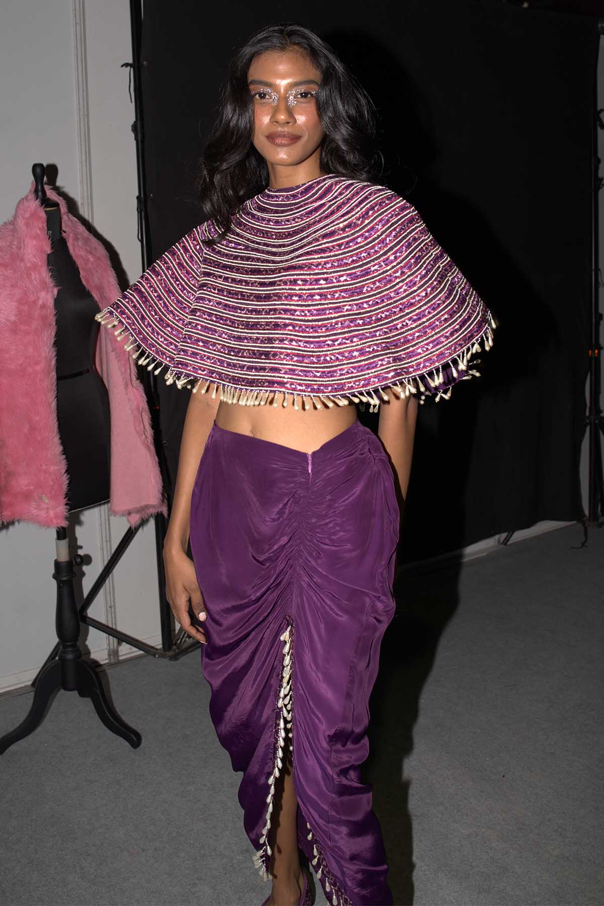 Purple Ajrakh Drape Skirt Set