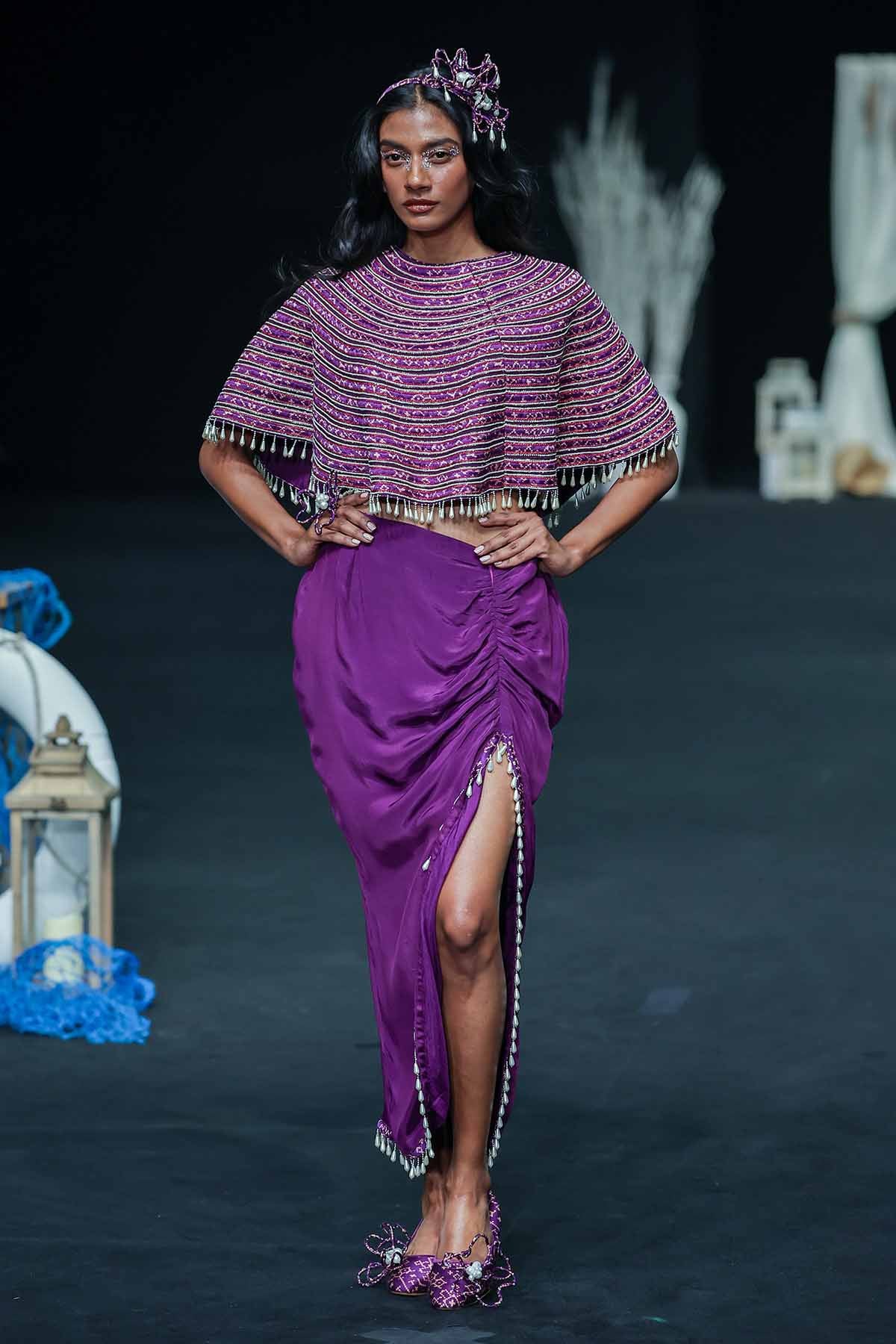 Purple Ajrakh Drape Skirt Set