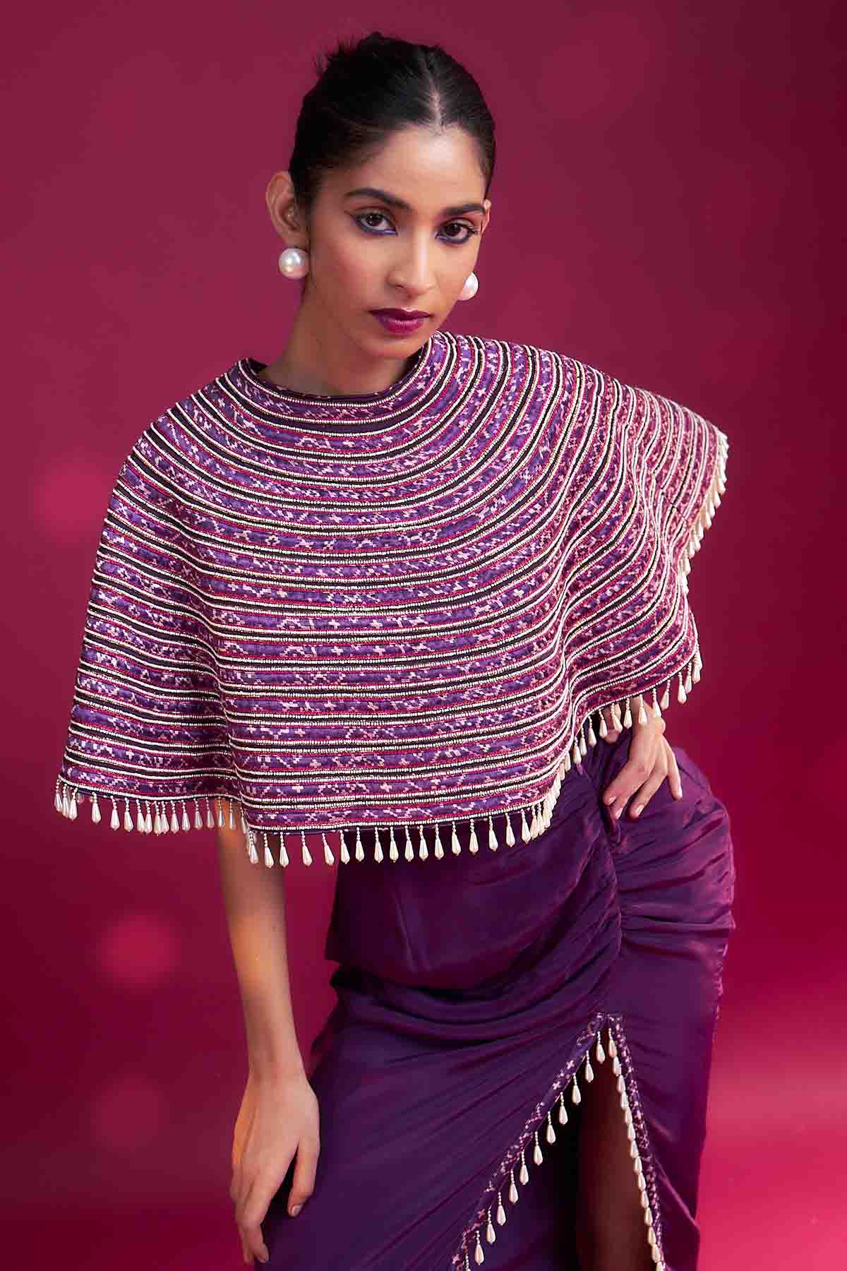Purple Ajrakh Drape Skirt Set