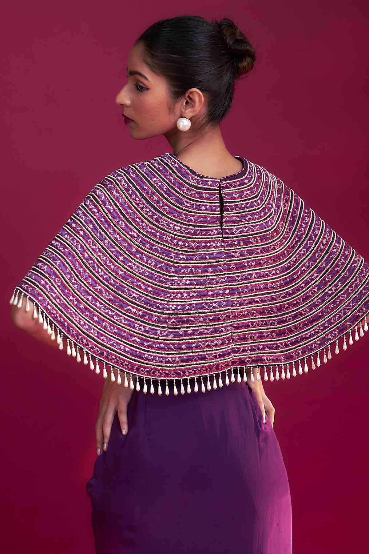 Purple Ajrakh Drape Skirt Set