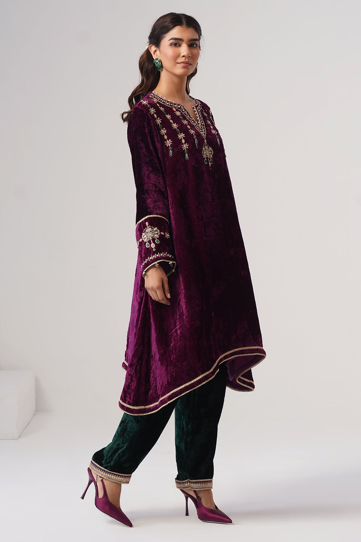 Purple And Green Kurta Pants