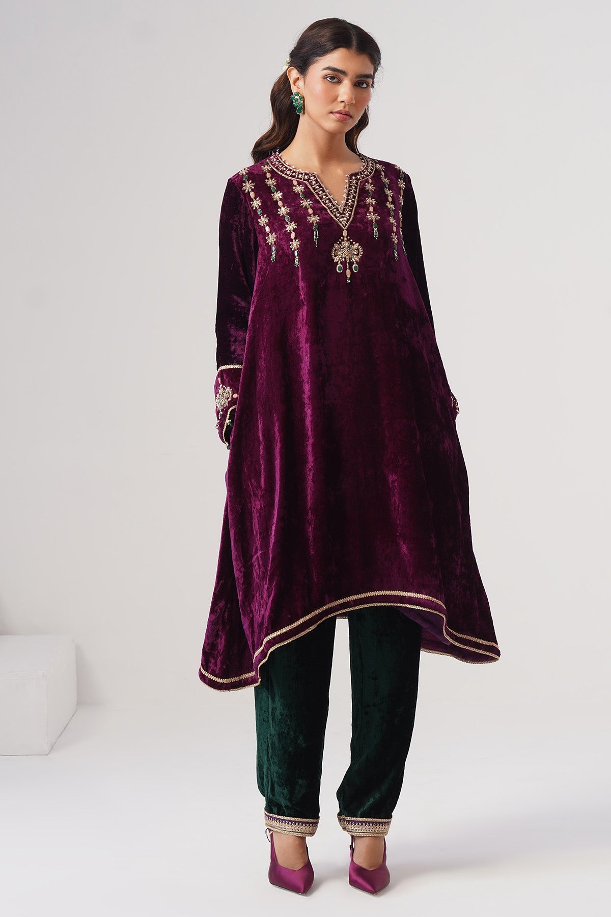 Buy Purple And Green Kurta Pants for women by Ugna by Unnati online available at scrollnshops