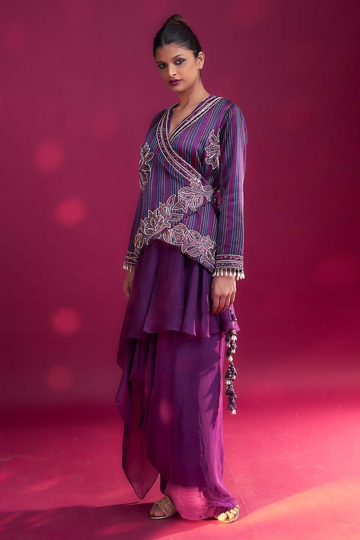 Sejal Kamdar Purple Angrakha Jacket & Dhoti for women online at ScrollnShops