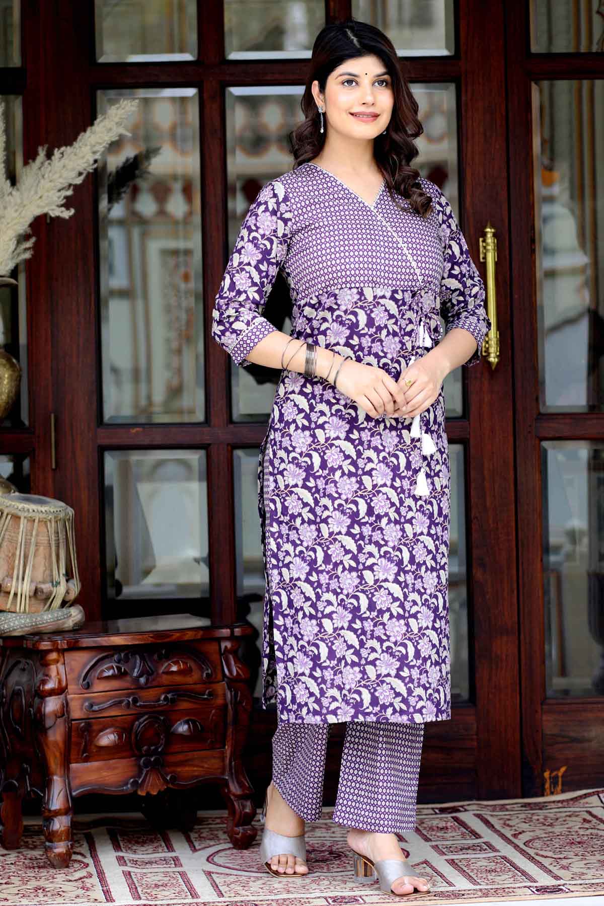 Buy Purple Angrakha Kurta & Palazzo by Miravan for women online at ScrollnShops