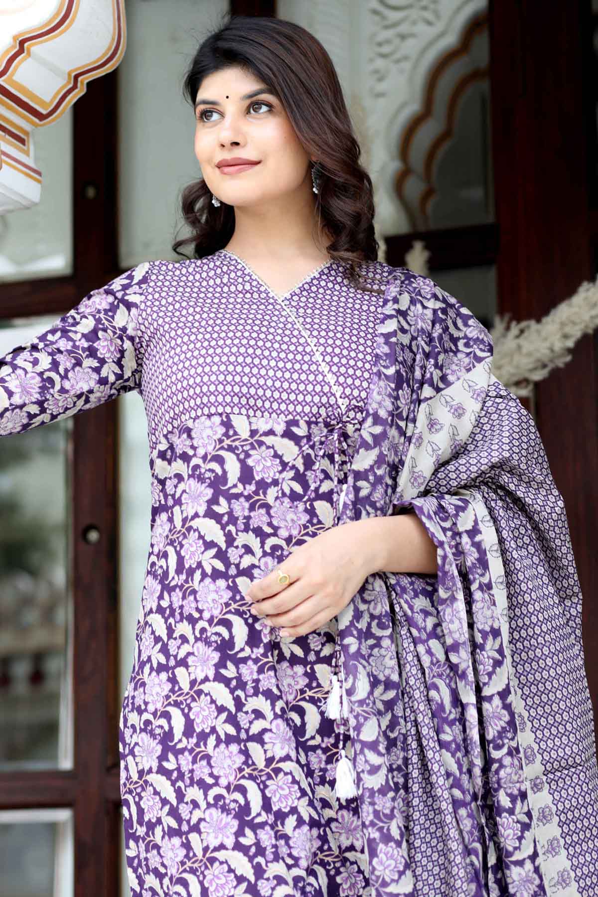 Purple Angrakha Print Kurta Set