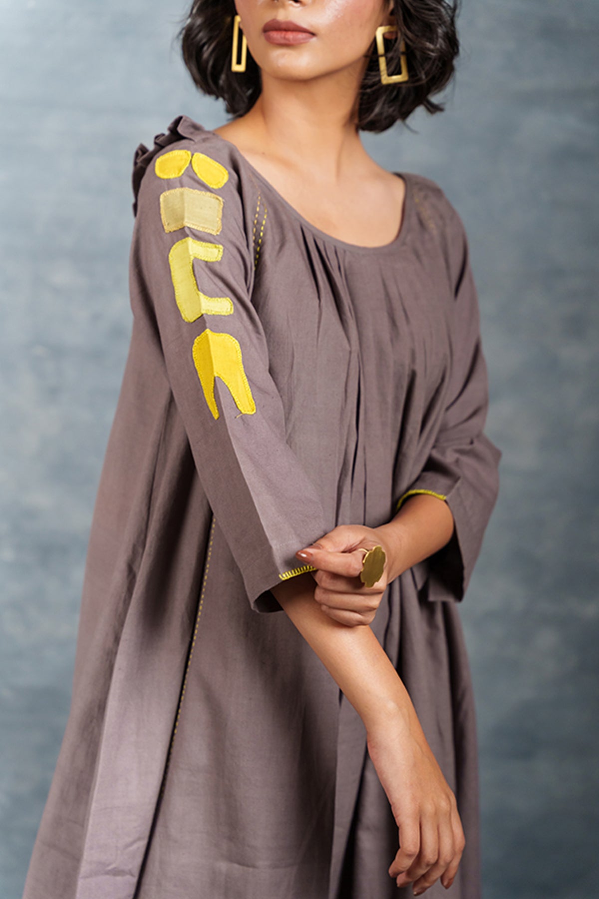 Purple Applique Work Midi Dress