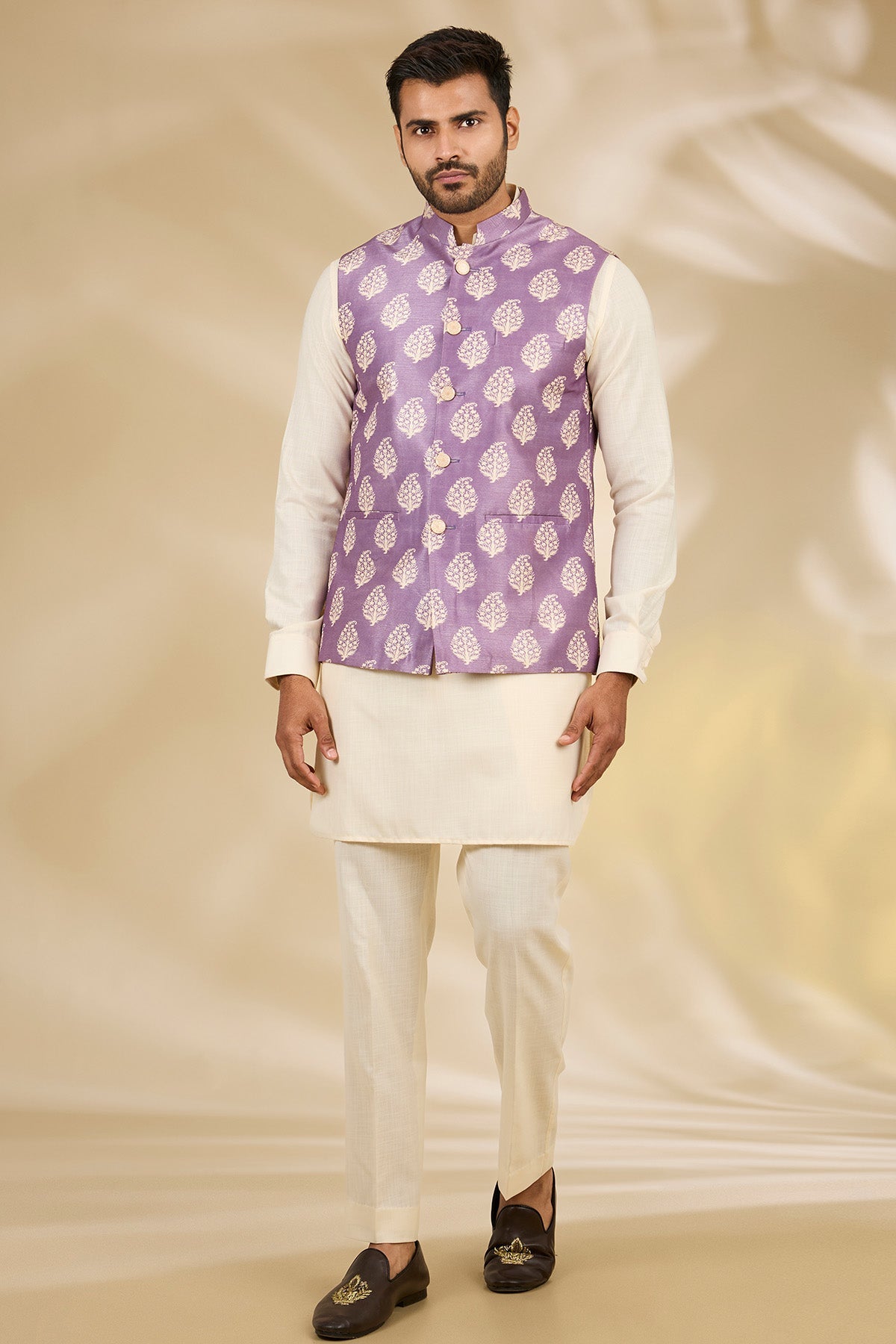 Buy Purple Art Silk Print Kurta Set for women by Manish Nagdeo online available at scrollnshops