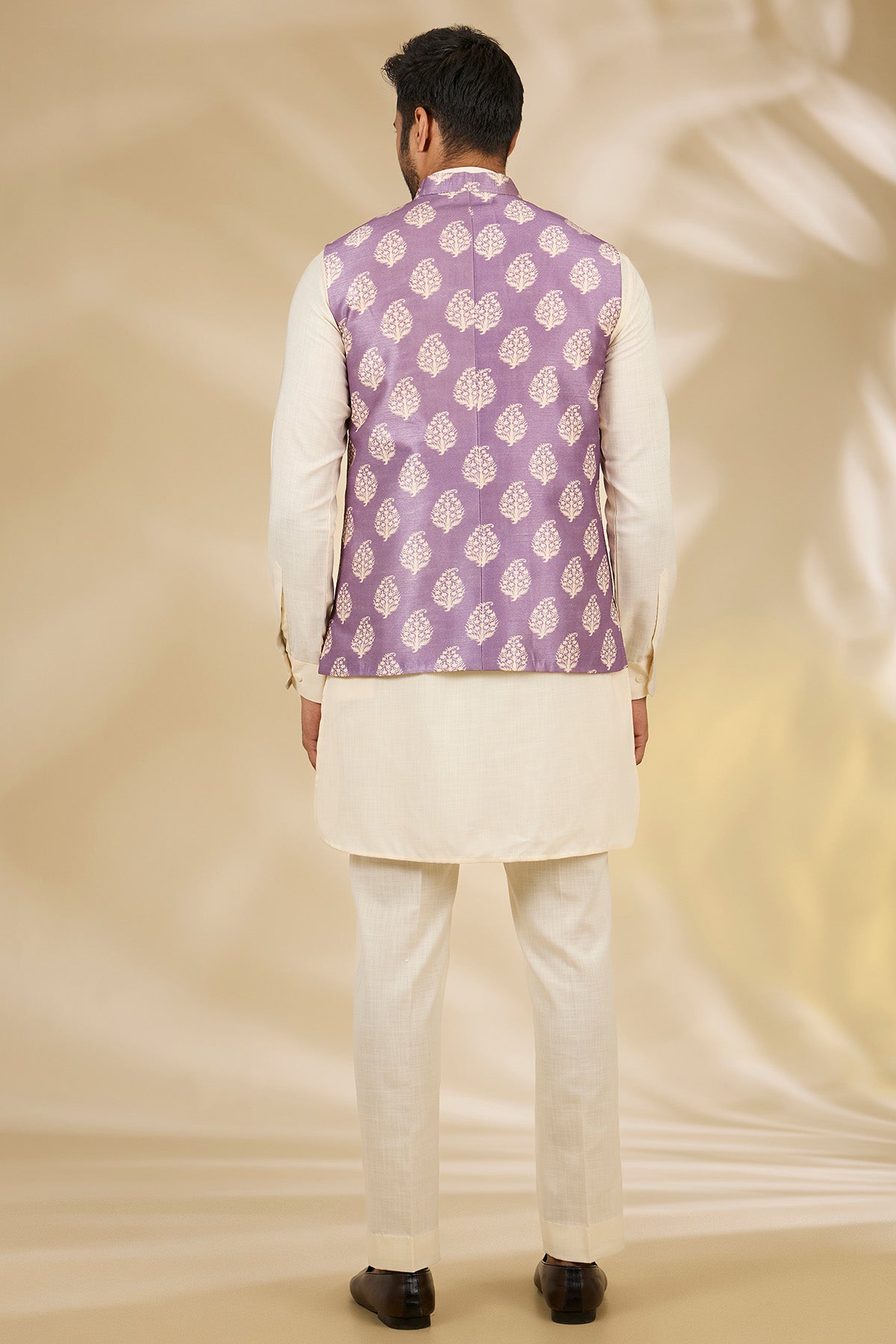 Purple Art Silk Print Kurta Set