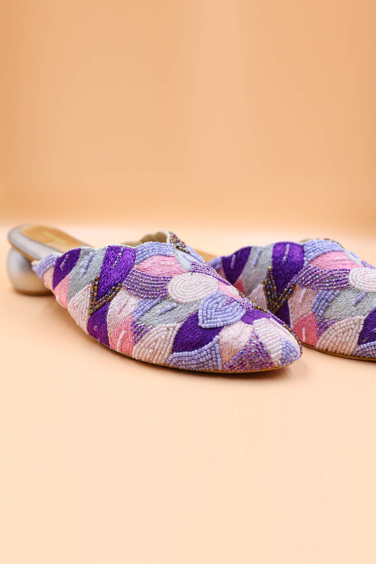 Purple Bead Embellished Mules