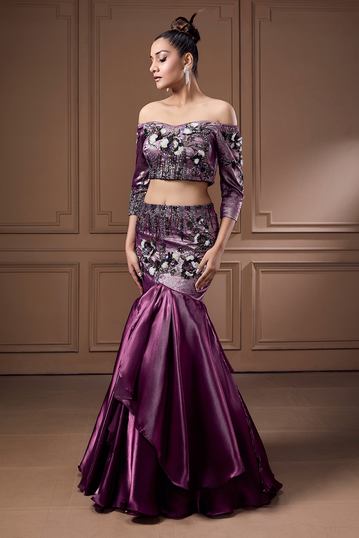 Purple Beads Mermaid Lehenga Set