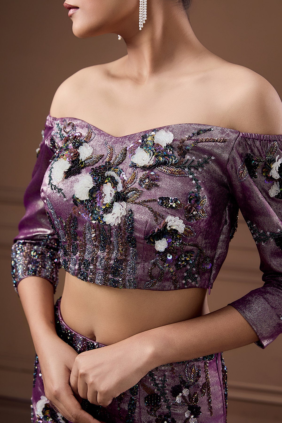 Purple Beads Mermaid Lehenga Set