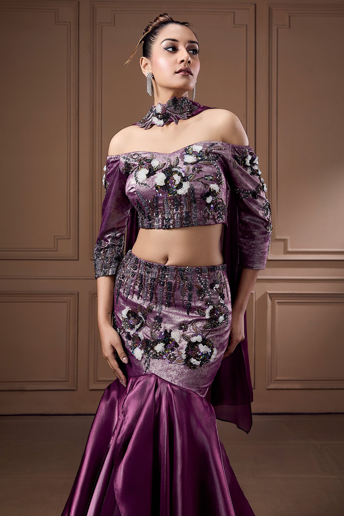 Purple Beads Mermaid Lehenga Set