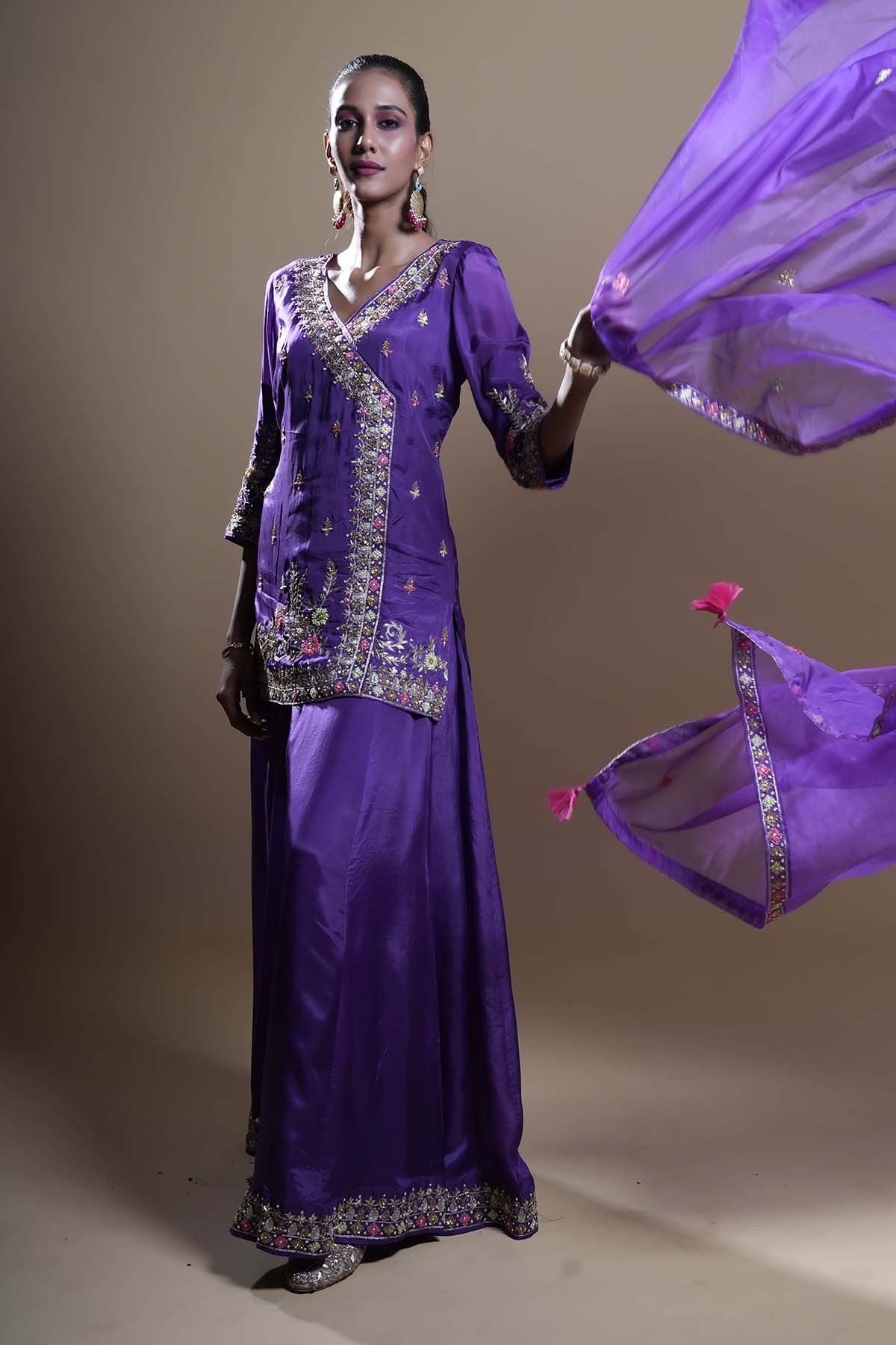 Buy Purple Beads V-Neck Gharara Set by Aavya for women online at ScrollnShops