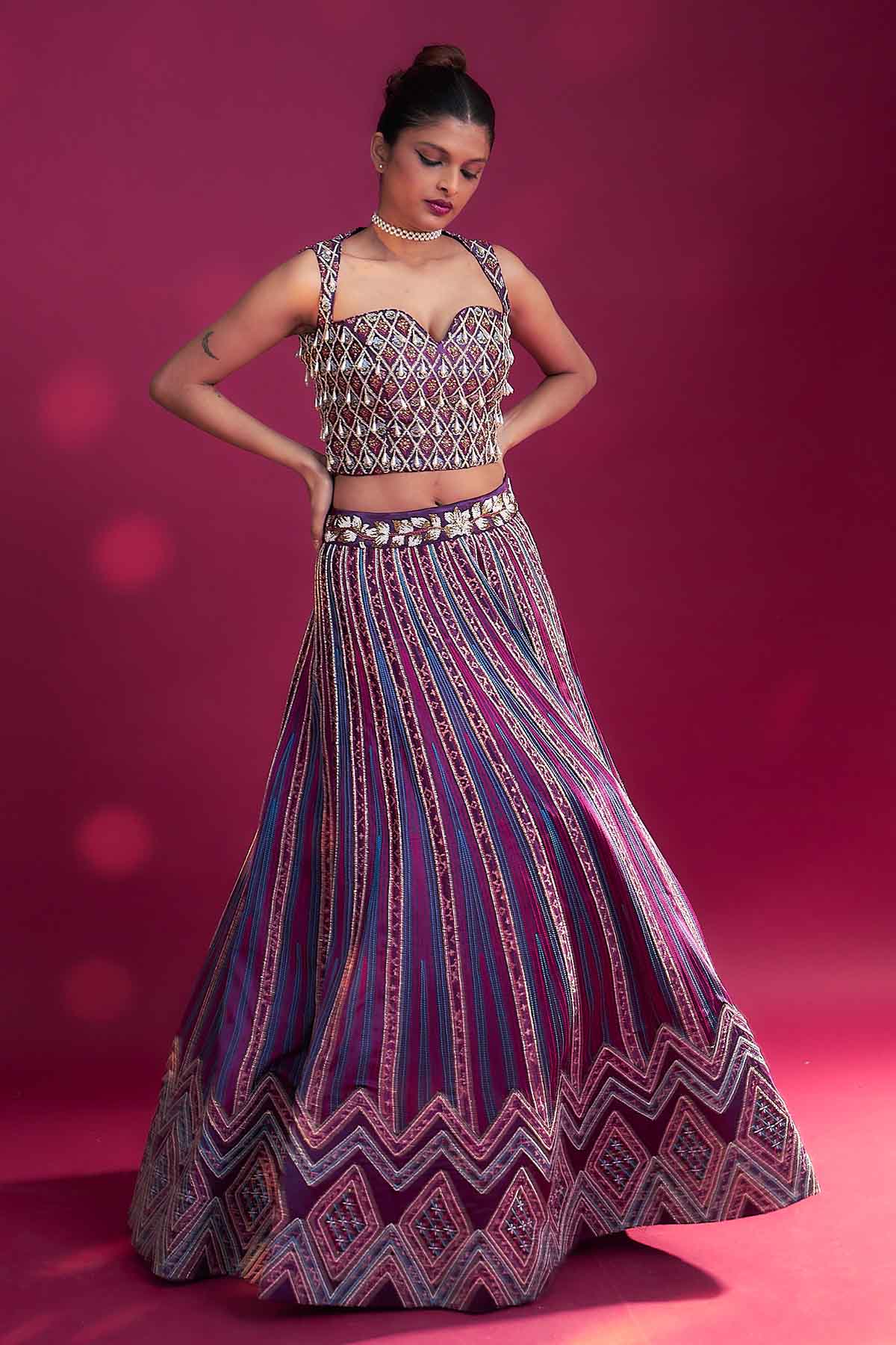 Purple Beadwork Lehenga Set