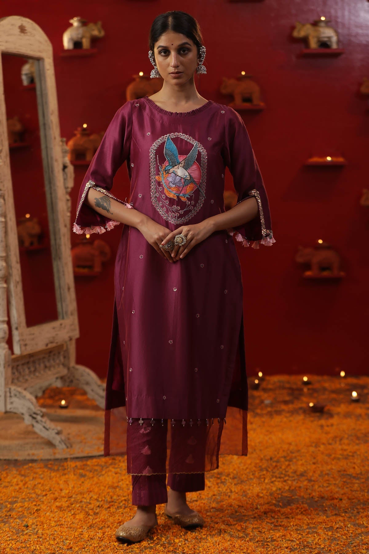 Buy Arpita SulakshanaPurple Bird Handpainted Kurta Set