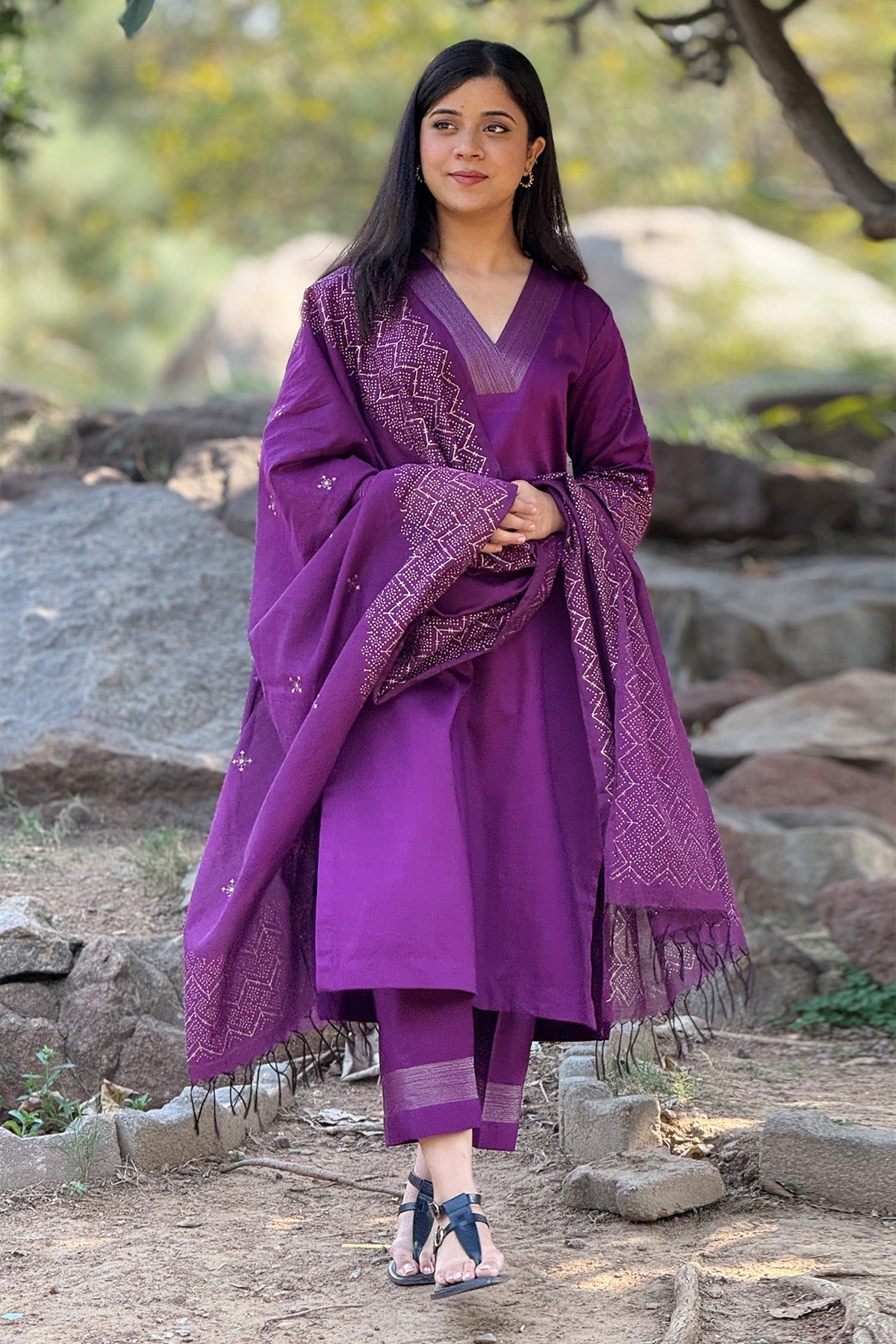 Buy Purple Block Printed Kurta Set by The Hemming Bird for Women online at ScrollnShops