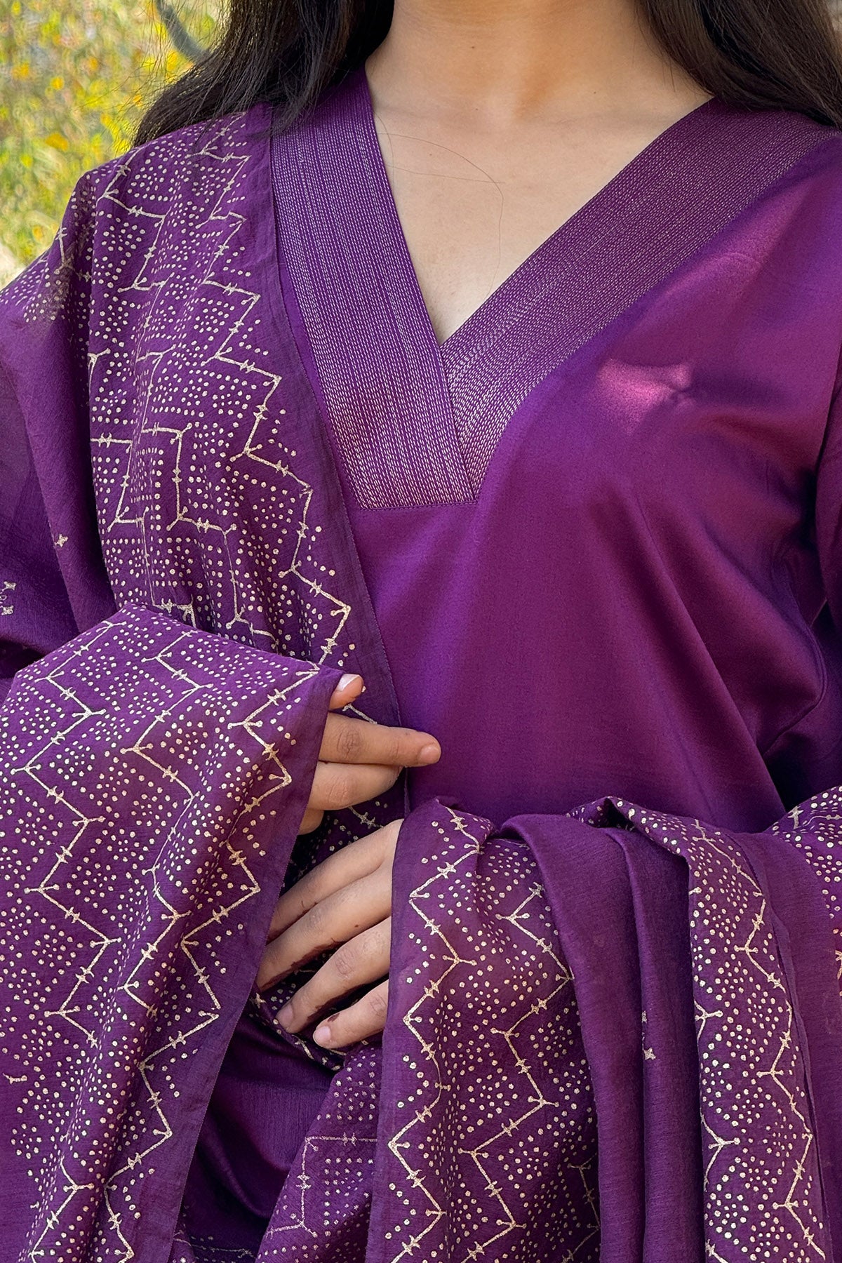 Purple Block Printed Kurta Set