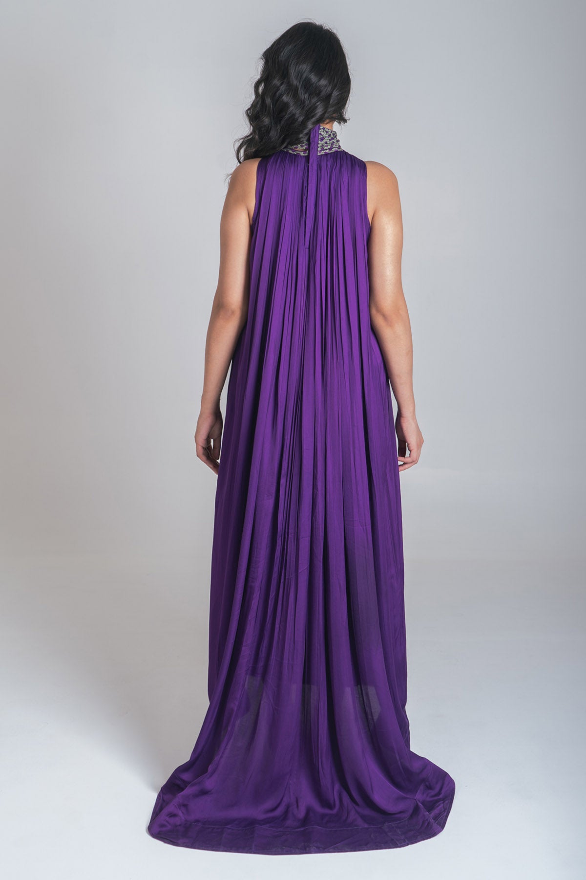 Purple Braid Halter Neck Gown