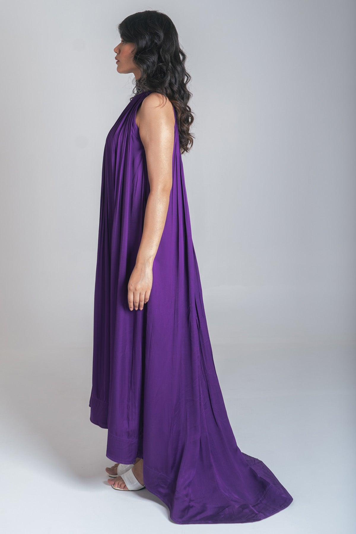 Purple Braid Halter Neck Gown