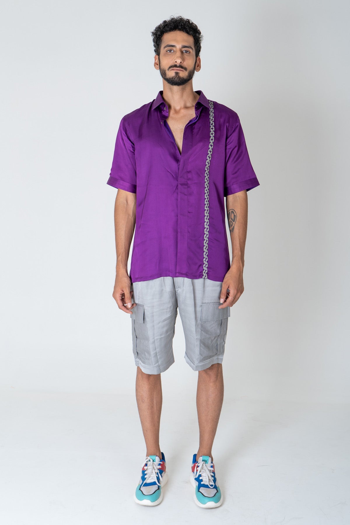 Neora by Nehal Chopra Purple Braided Collar Shirt for men online at ScrollnShops