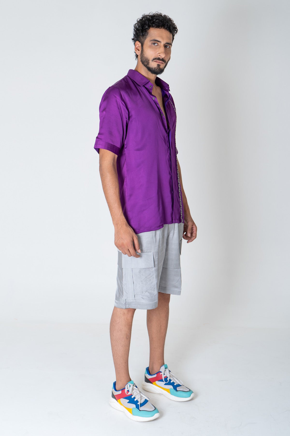 Purple Braided Collar Shirt