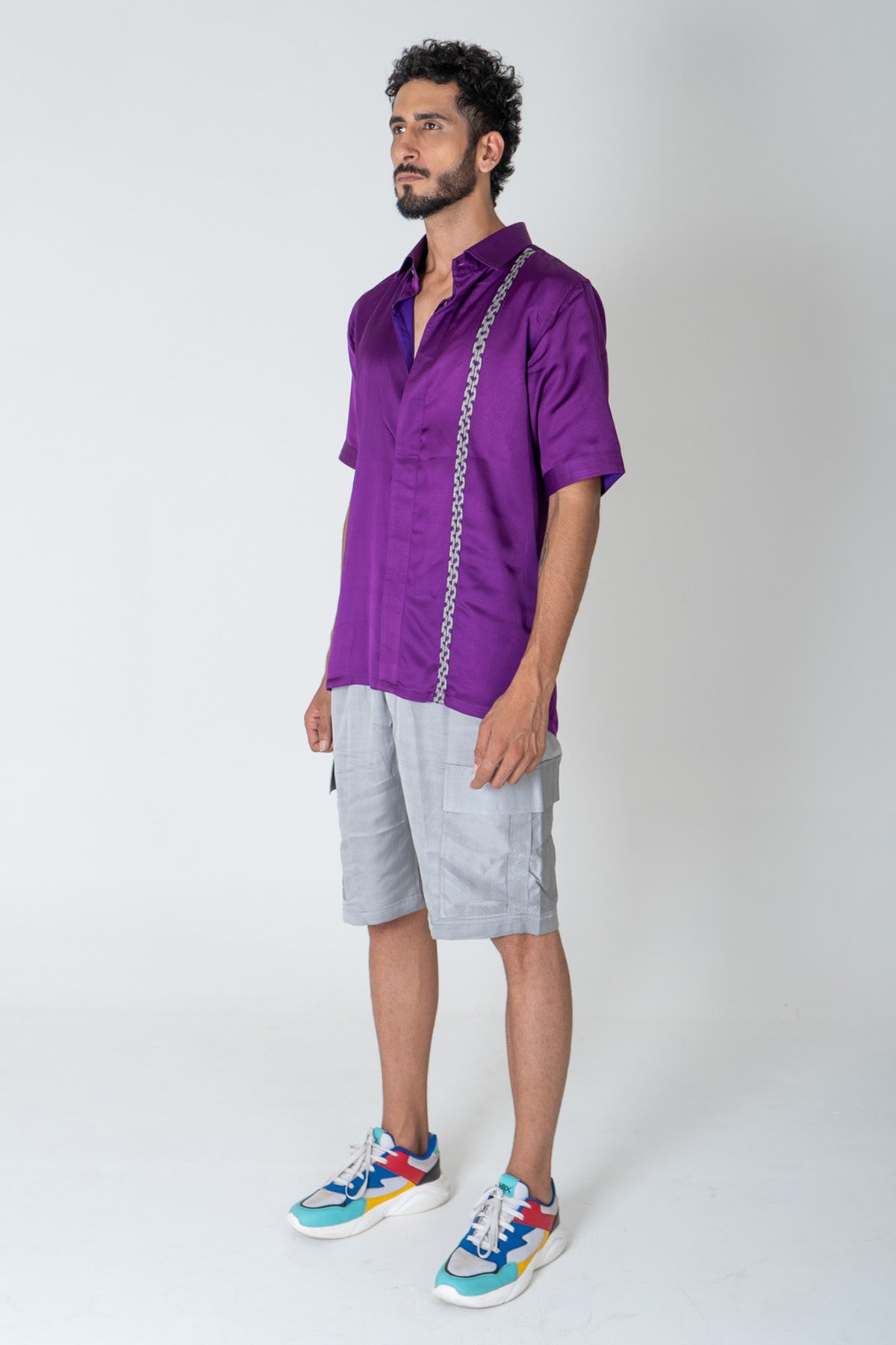 Purple Braided Collar Shirt