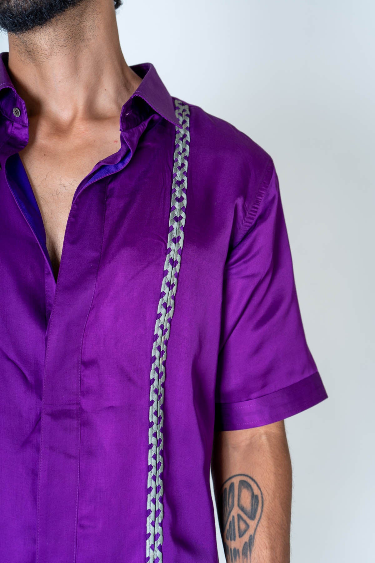Purple Braided Collar Shirt