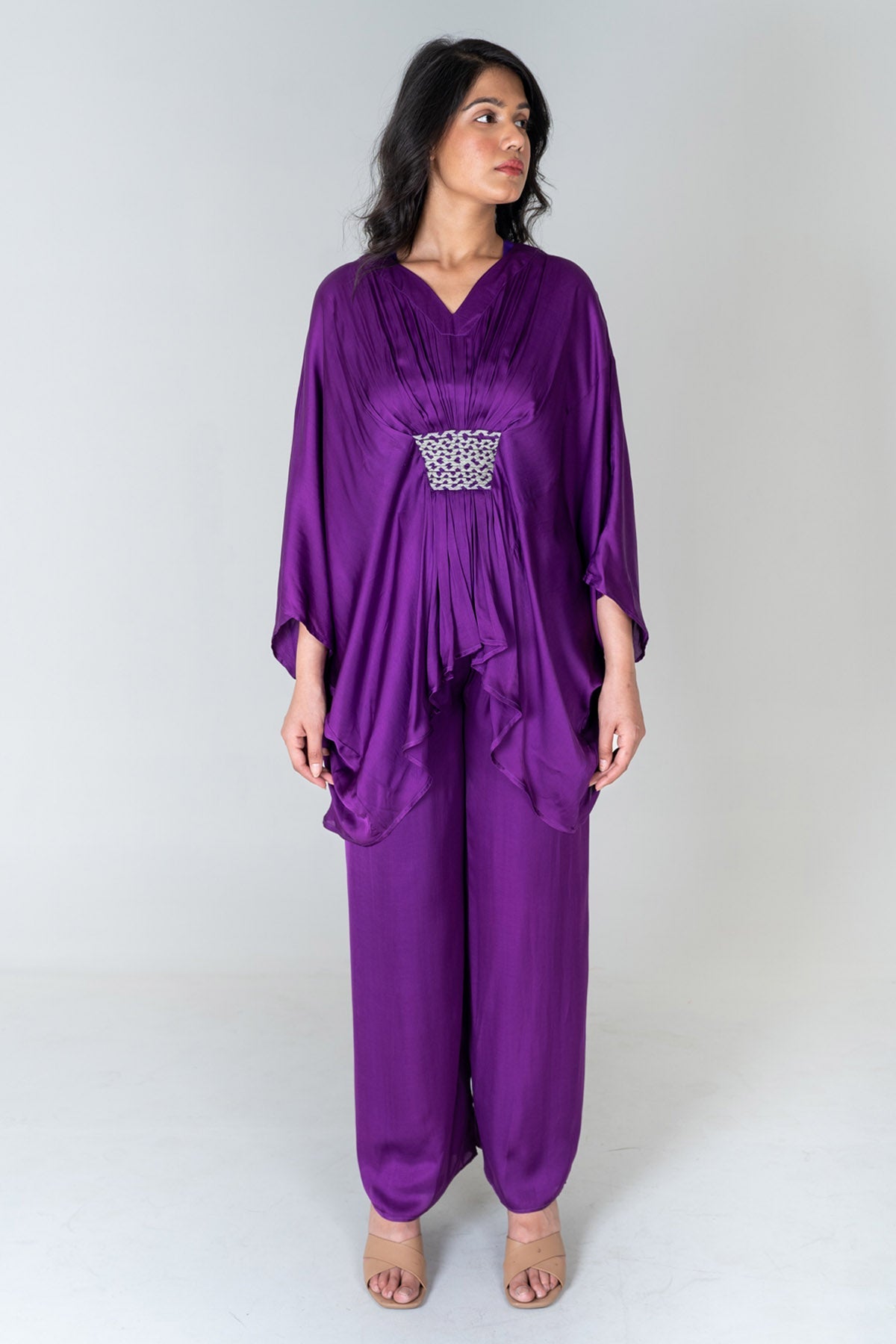 Neora by Nehal Chopra Purple Braided Kaftan Co-ord Set for women online at ScrollnShops