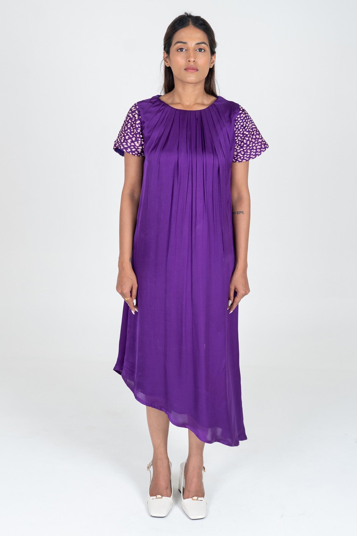 Neora by Nehal Chopra Purple Braided Sleeves Dress for women online at ScrollnShops