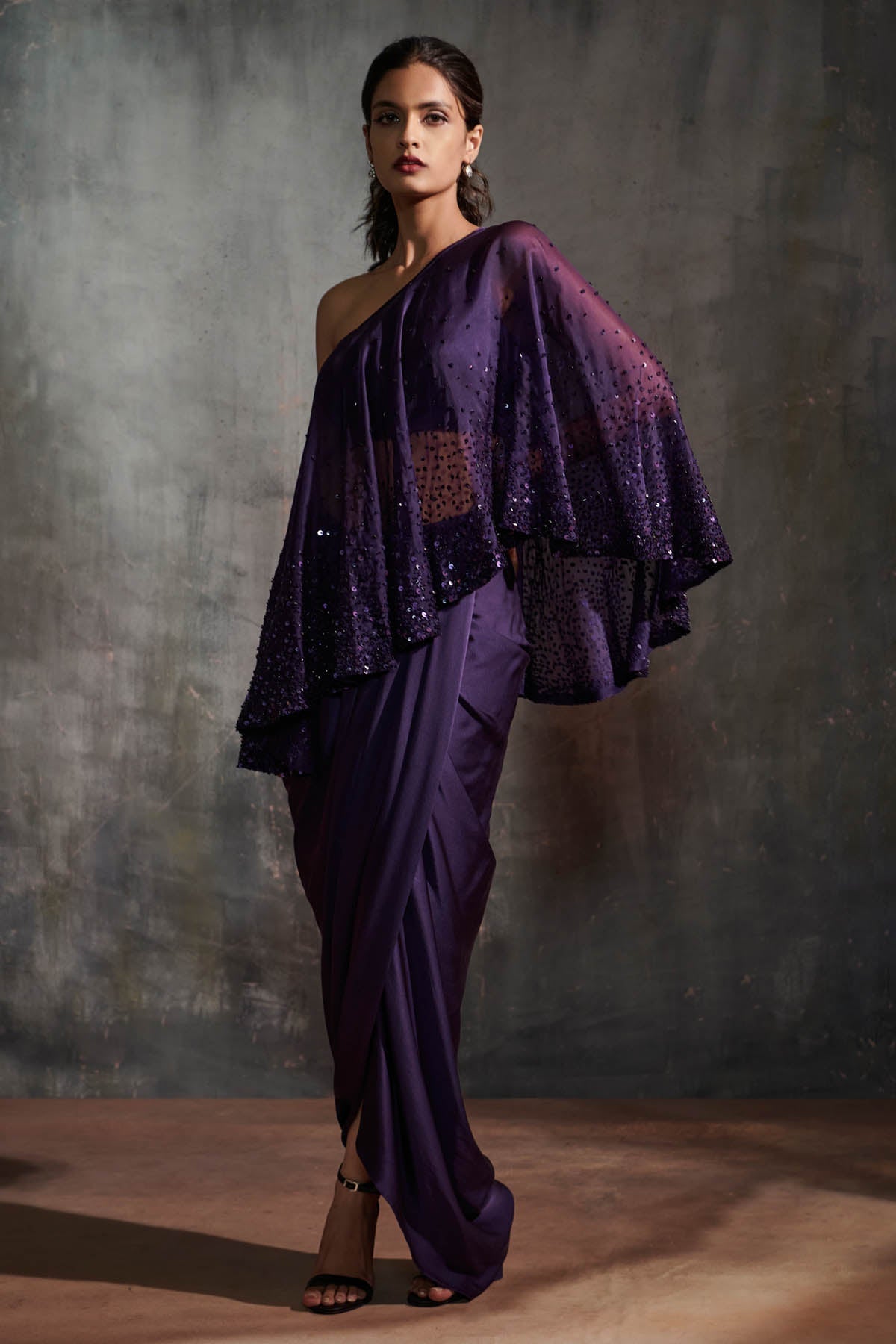 Anjali Kanwar Purple Cape & Draped Skirt Set for women online at ScrollnShops