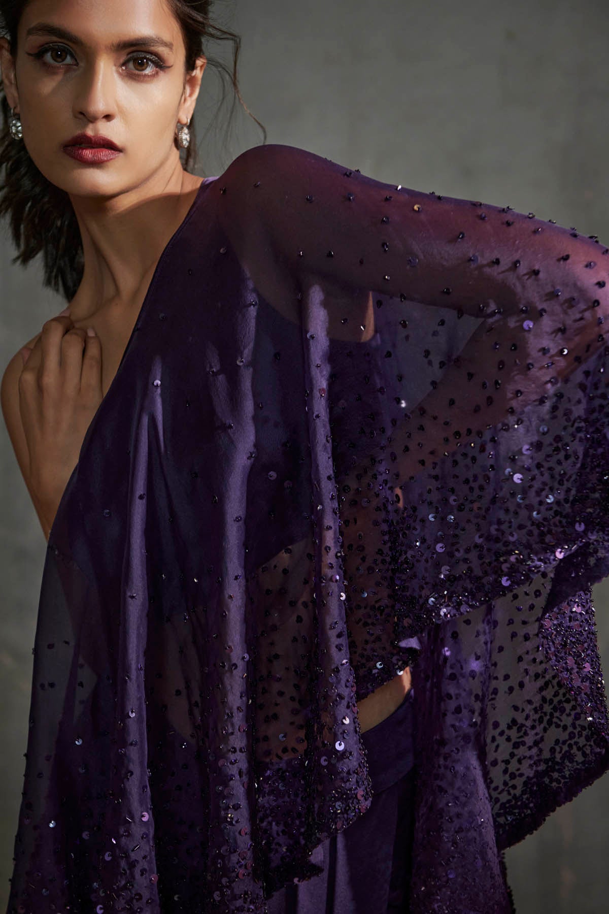 Purple Cape & Draped Skirt Set