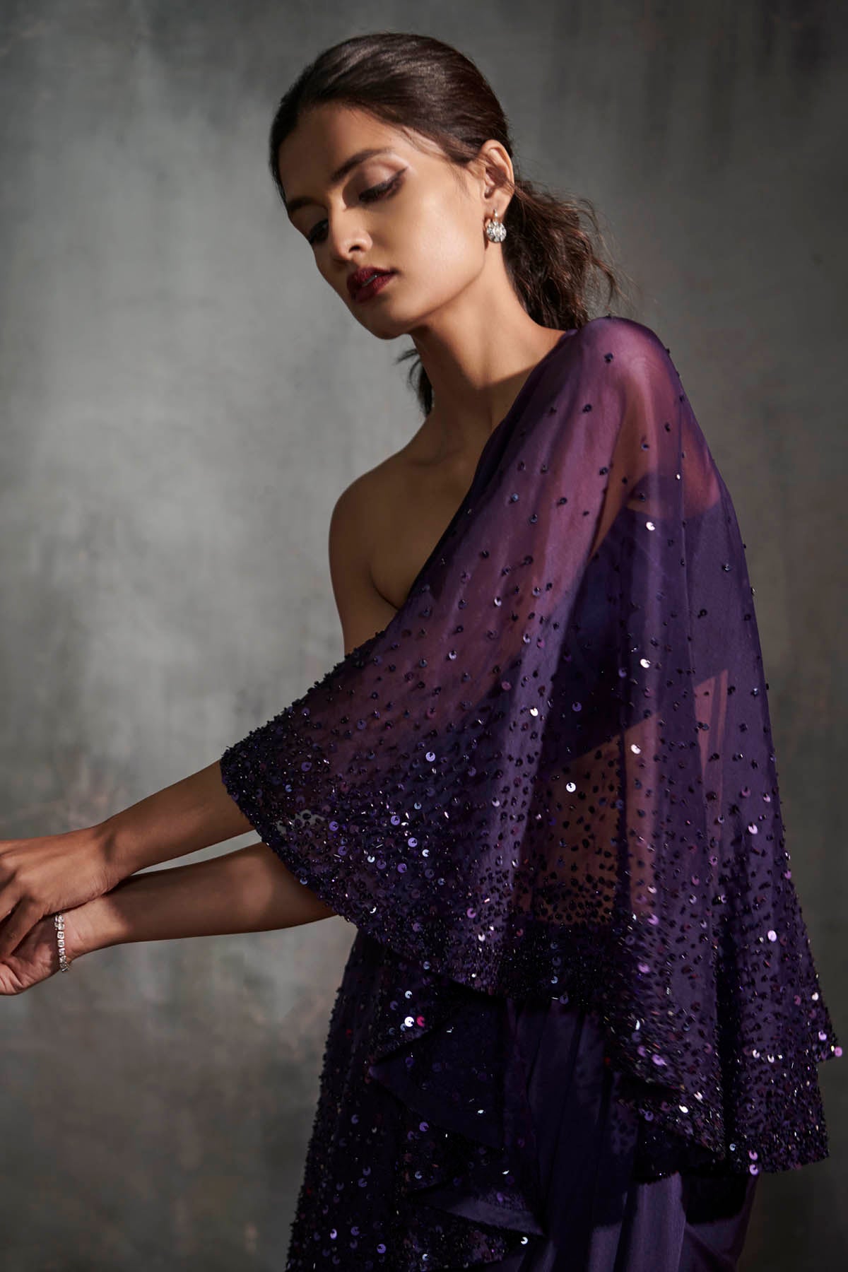 Purple Cape & Draped Skirt Set